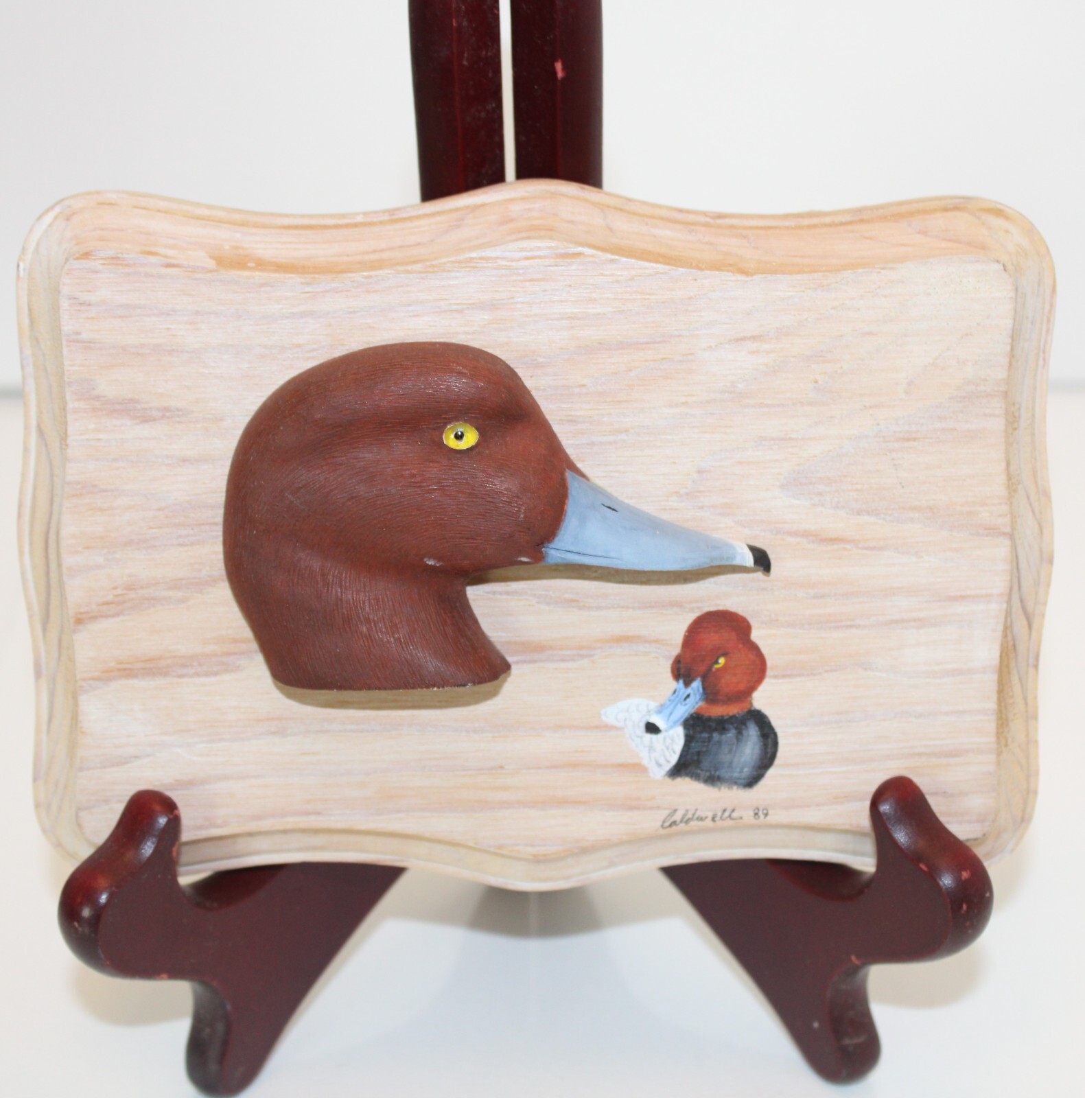 Vintage Redhead Drake Duck 3D wall plaque Signed J.W.Caldwell