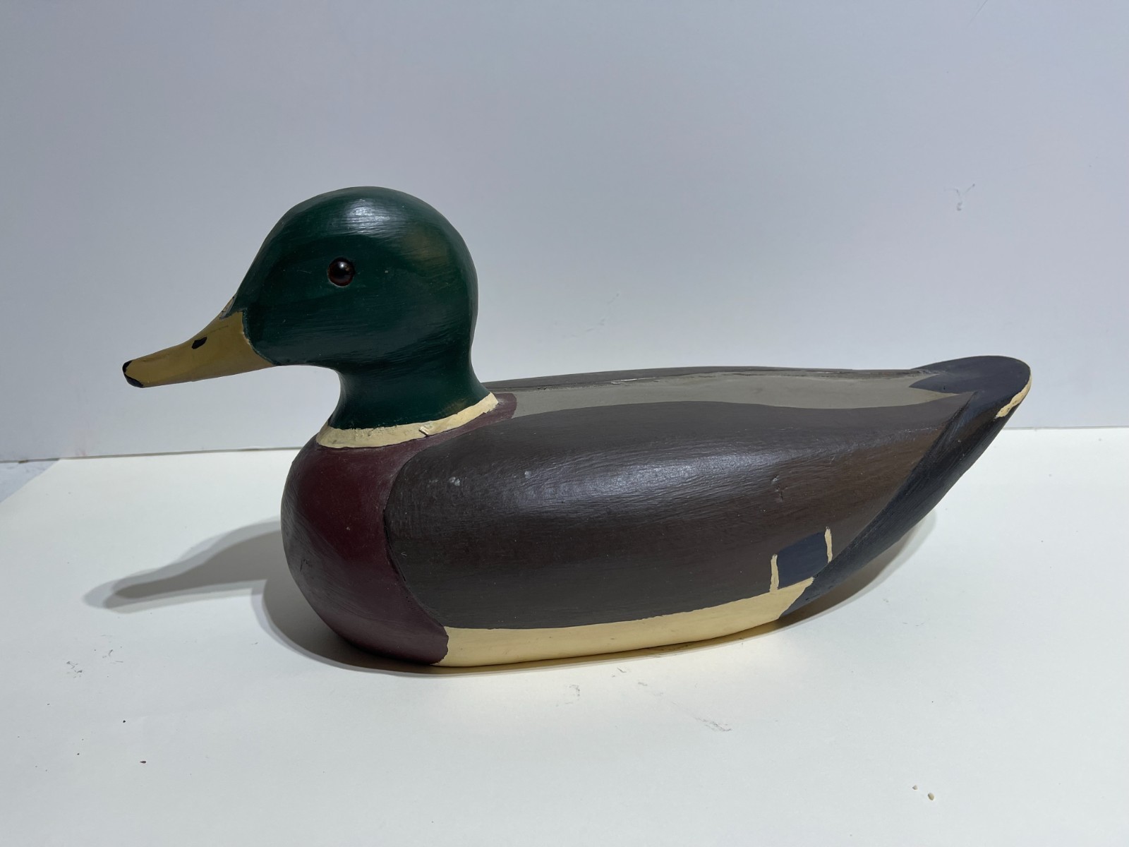 Duck Decoy Signed Carved Wood Mallard Drake , DATED 1980