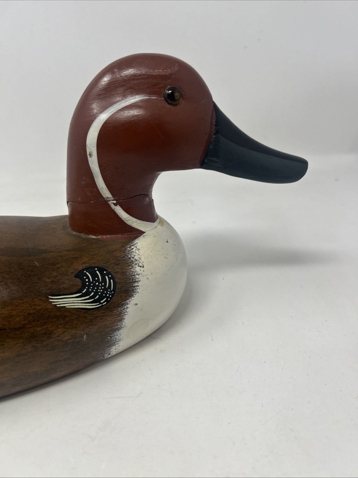 Vintage 16″ Hand Carved Painted Wood Northern Pintail Duck Decoy with Glass Eyes