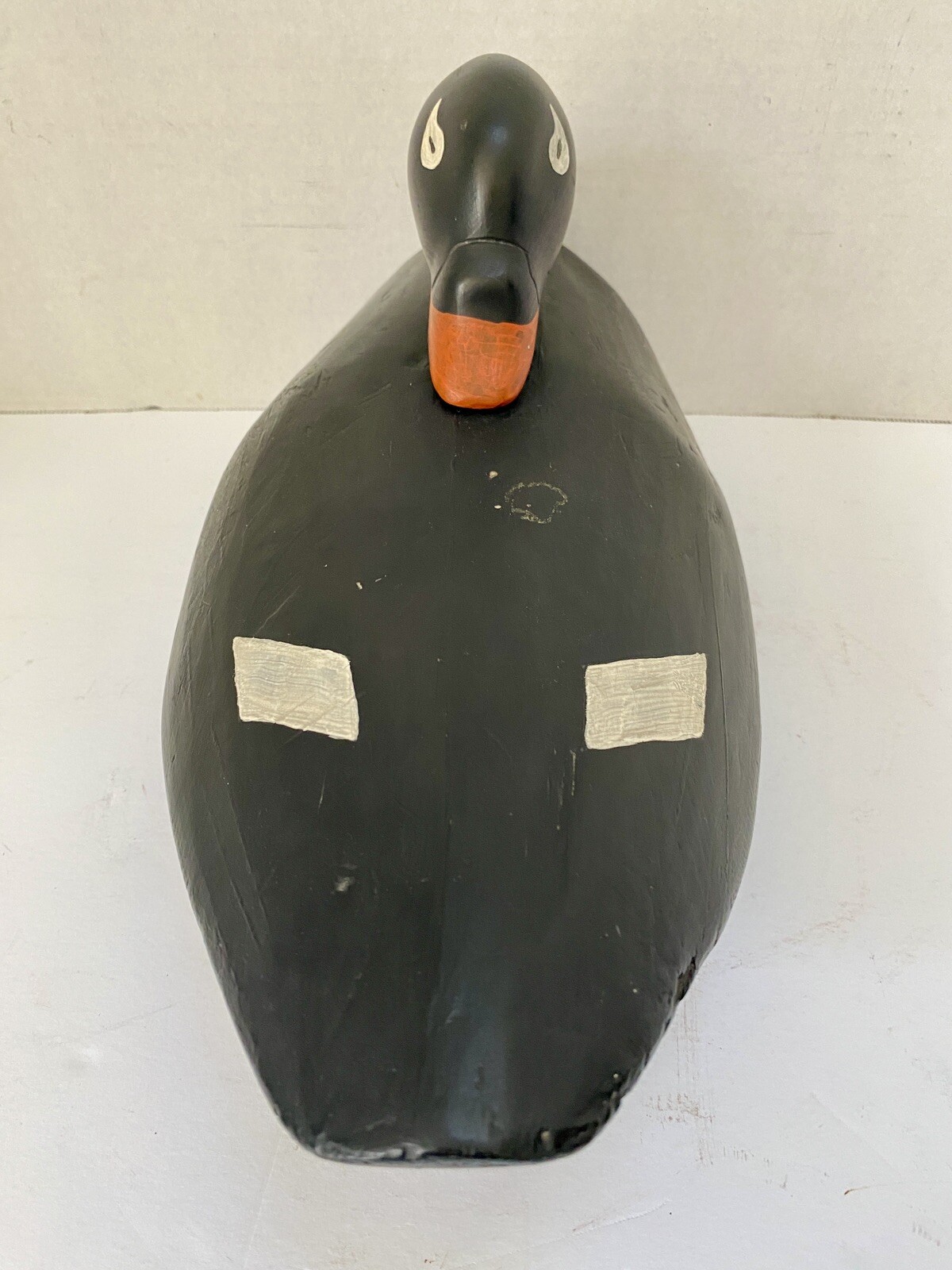 Carved Scoter Duck Decoy, Turned Back Head Position, Solid Body, Painted Eyes