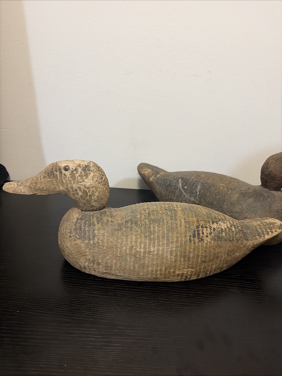 Antique Hand-Carved Wooden Mallard Duck Decoy Set Of 2