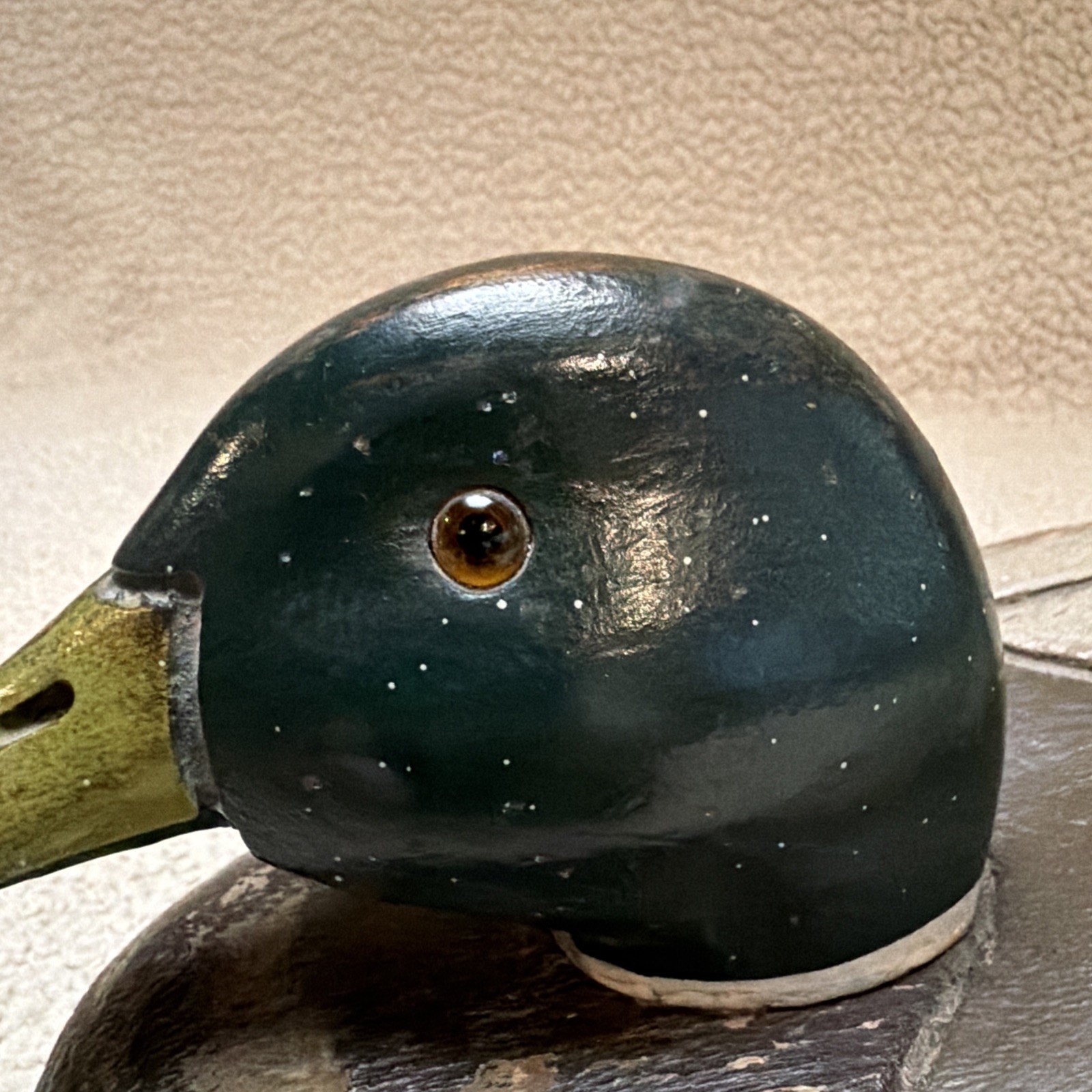 Vintage Hand Carved Mallard Drake Duck Decoy Swivel Head Glass Eyes 14.75”