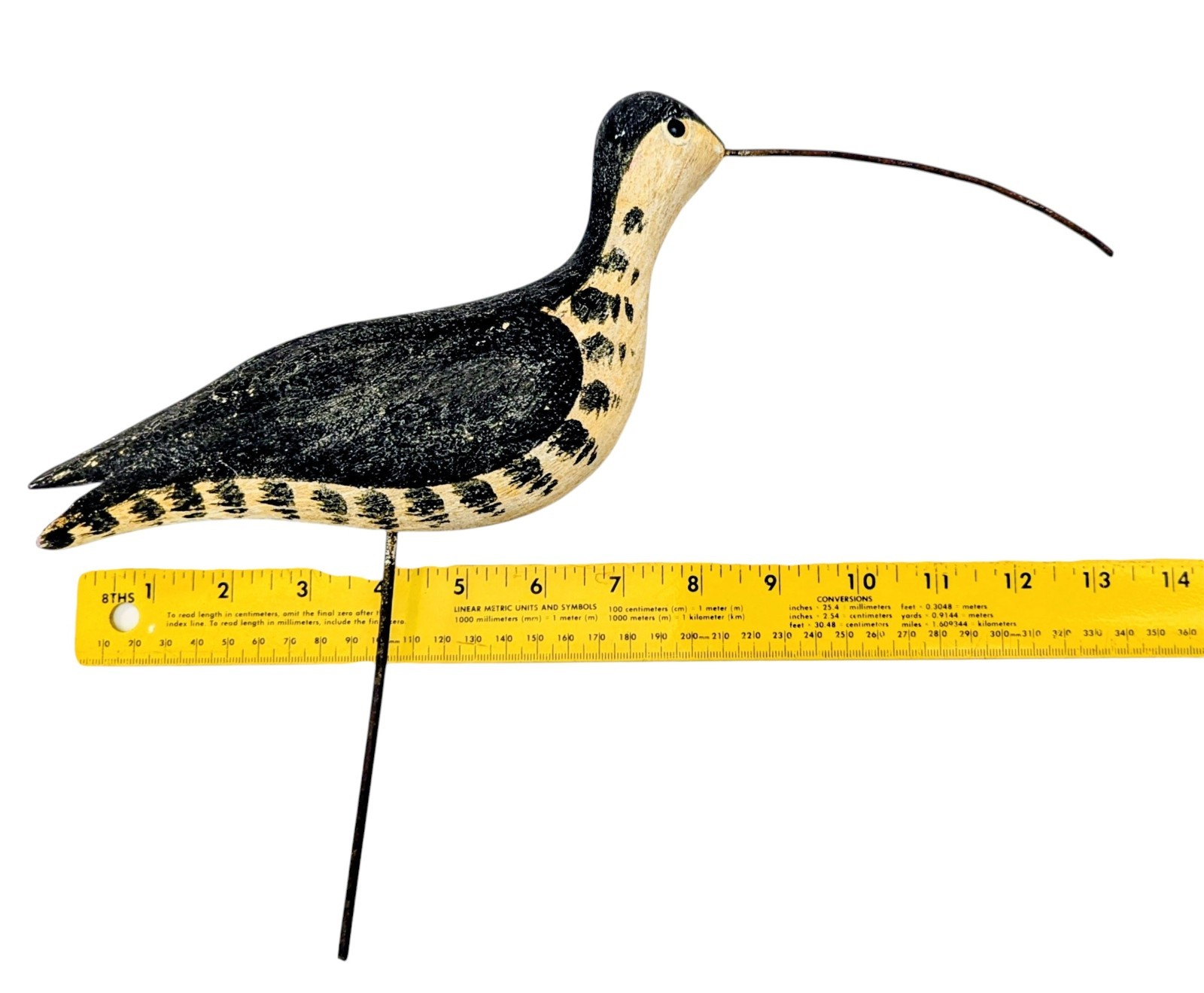 Richard Morgan Long-Billed Curlew Shorebird Metal Bill, Metal “Stick” Antiqued