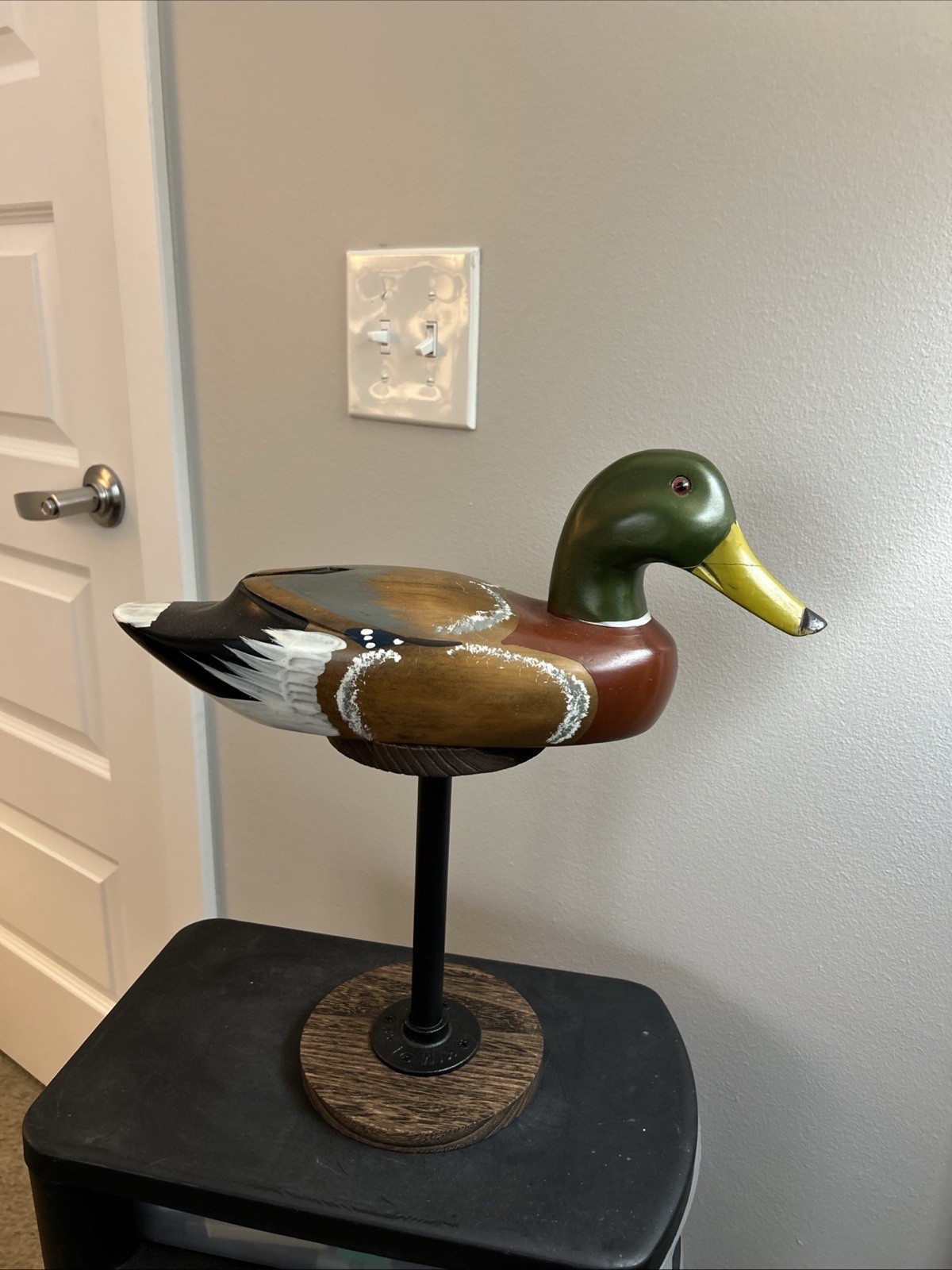 Vintage Mallard Duck Decoy, Solid Wood W/Glass Eyes