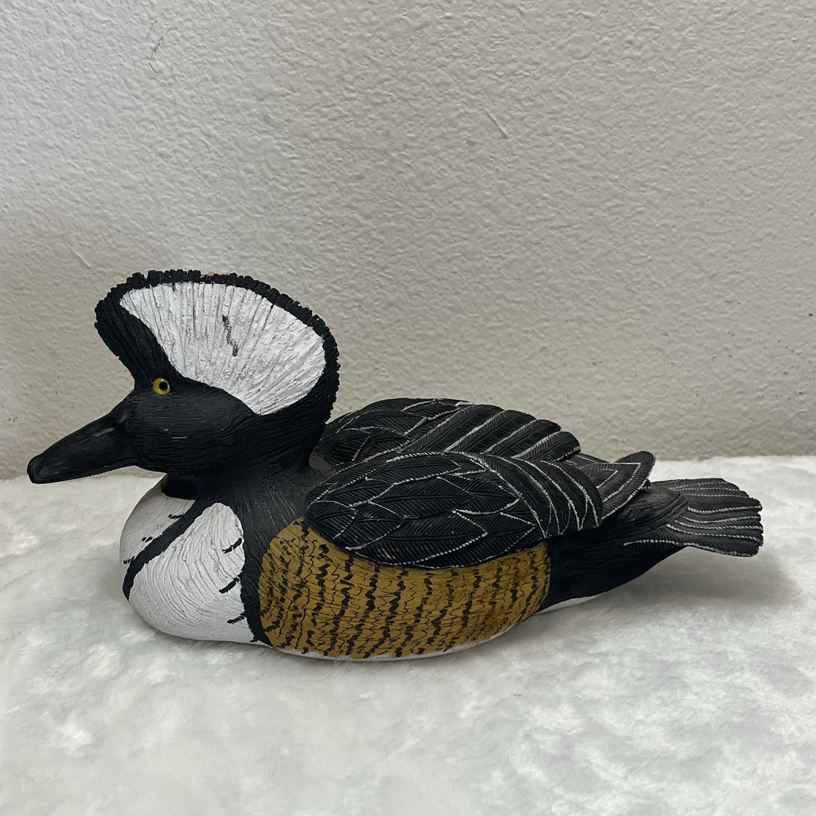Hooded Merganser Duck Vintage 1988 Hand Carved Solid Wood Signed *SEE PHOTOS**