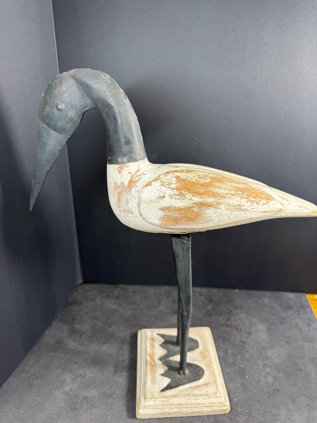 Hand Carved Wooden Shorebirds / Canadian Geese W/ Metal Accents Set of 3 White