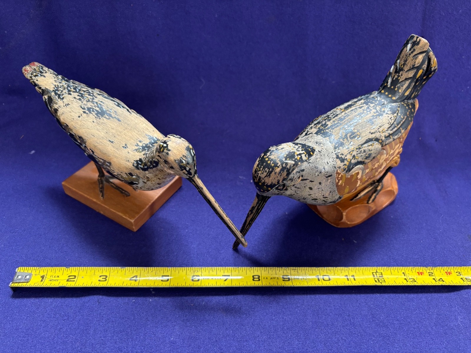 2 VINTAGE AMERICAN FOLKART BIRD CARVING SIGNED CARL FORSLUND WOODCOCK SHOREBIRD