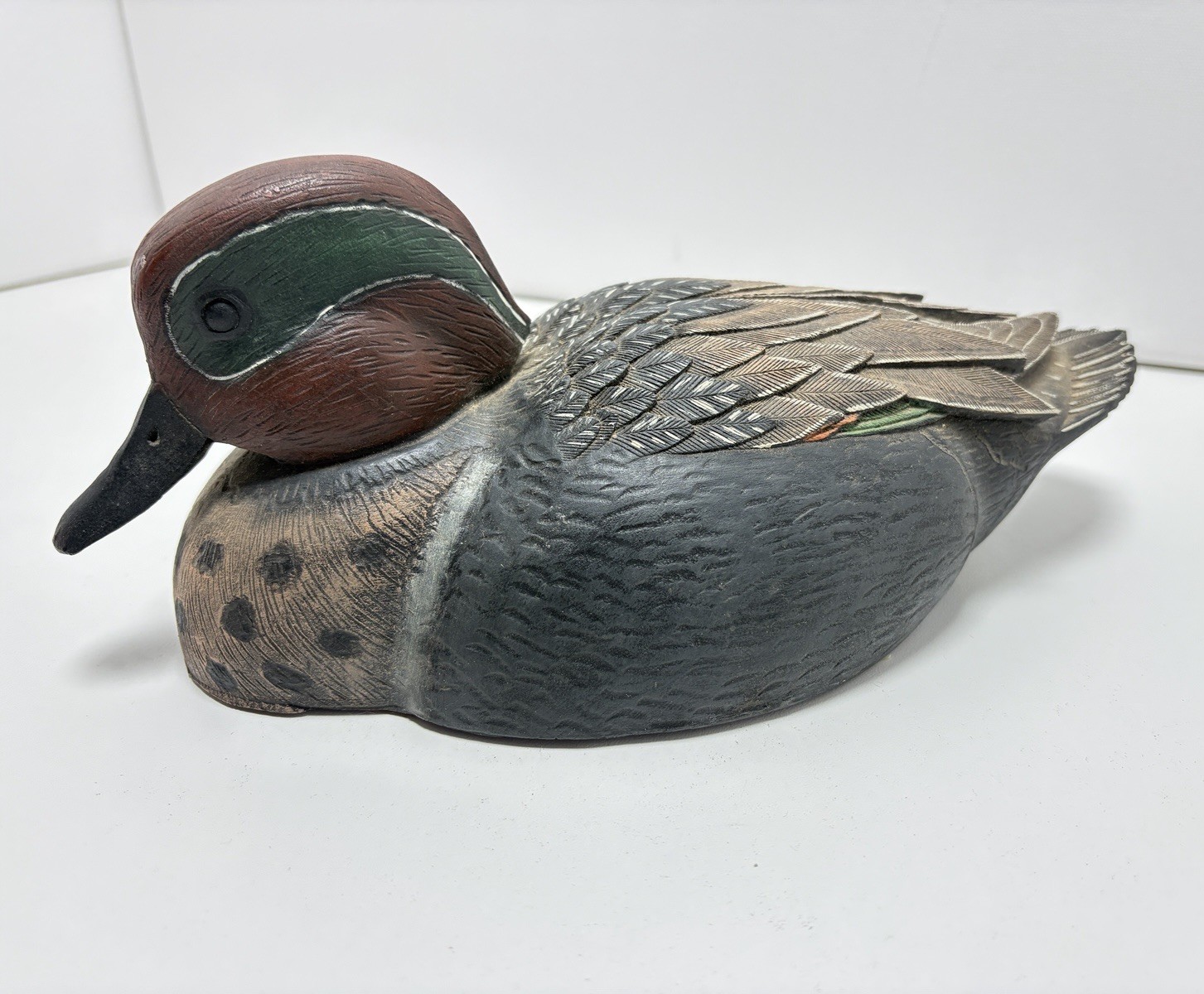 Vintage 10″ Green Winged Teal Ceramic Duck Decoy