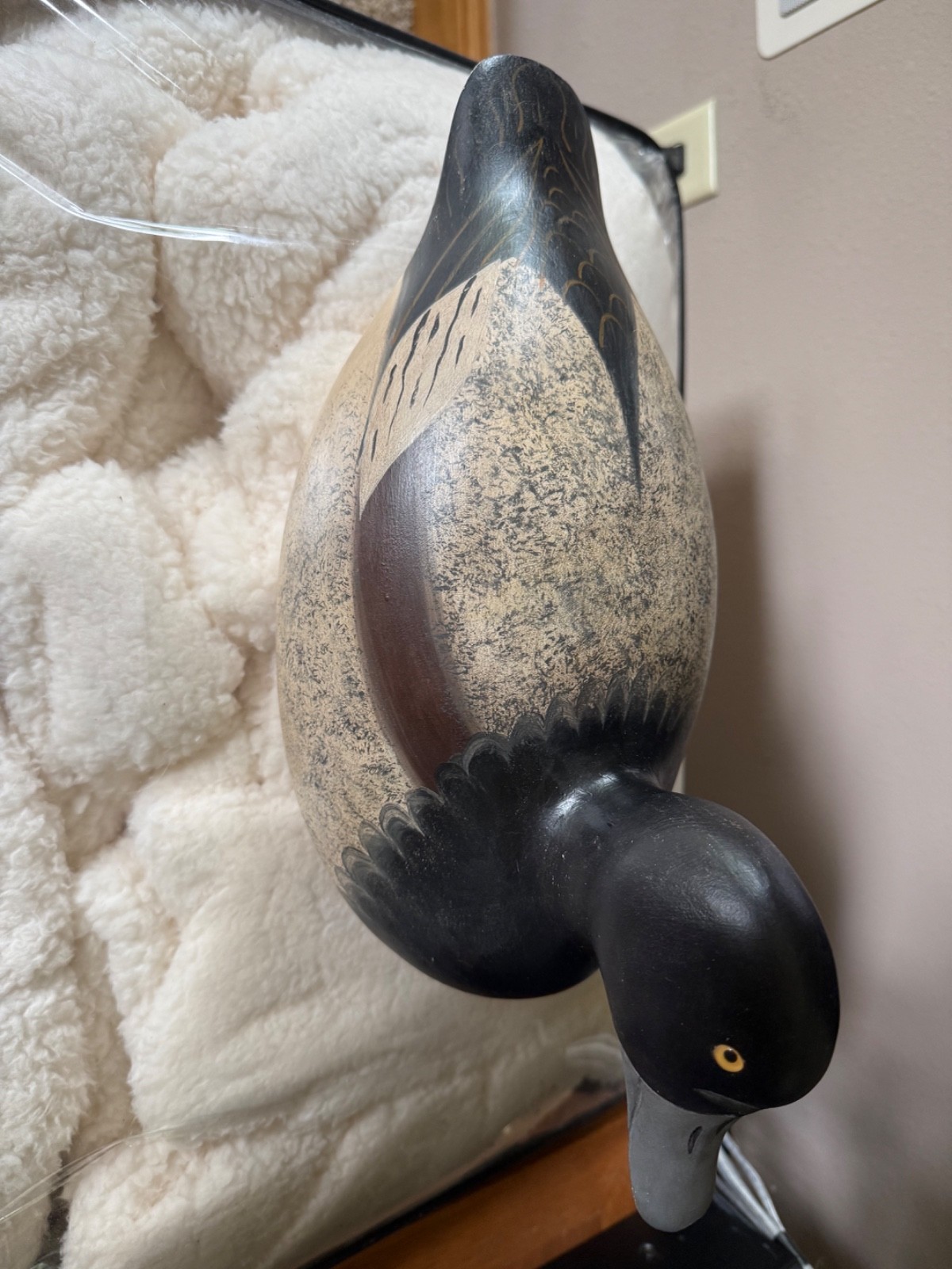 Bluebill Drake decoy by Mason 2nd Gen, solid wood, glass eyes. Factory Made 80s