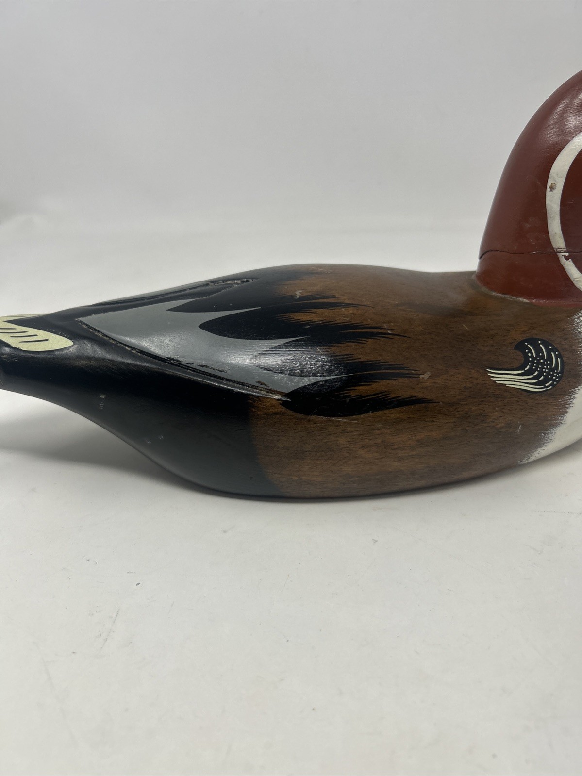 Vintage 16″ Hand Carved Painted Wood Northern Pintail Duck Decoy with Glass Eyes
