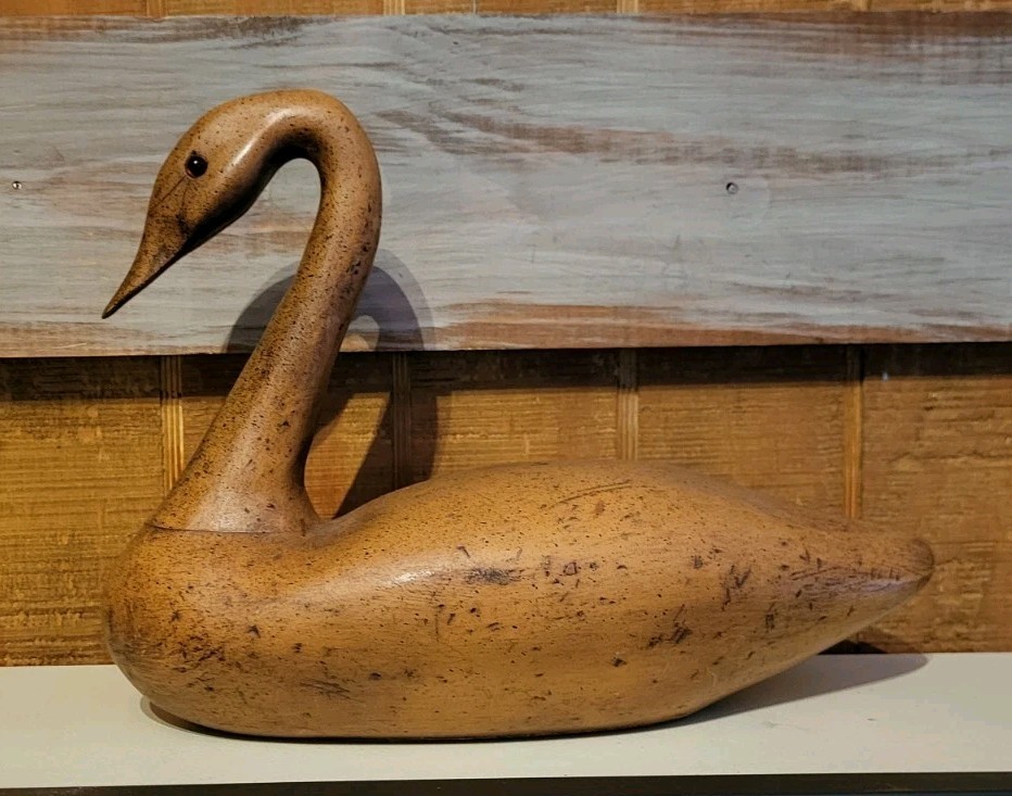 Vtg 22″ Solid Wood Large Hand Carved Wooden Longneck Swan Realistic Eyes MCM