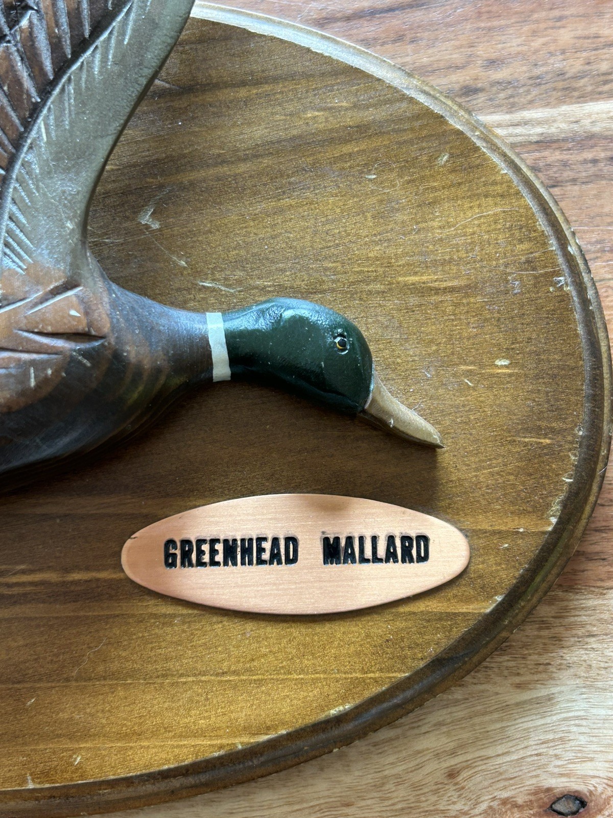 VTG Carved Wooden Duck Wall Decor Hanging Plaque Greenhead Mallard