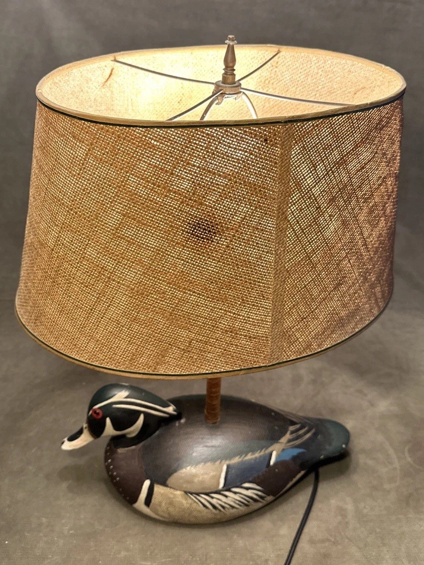 Early Ken Harris Woodville NY Hand Carved Wood Duck Decoy Table Lamp