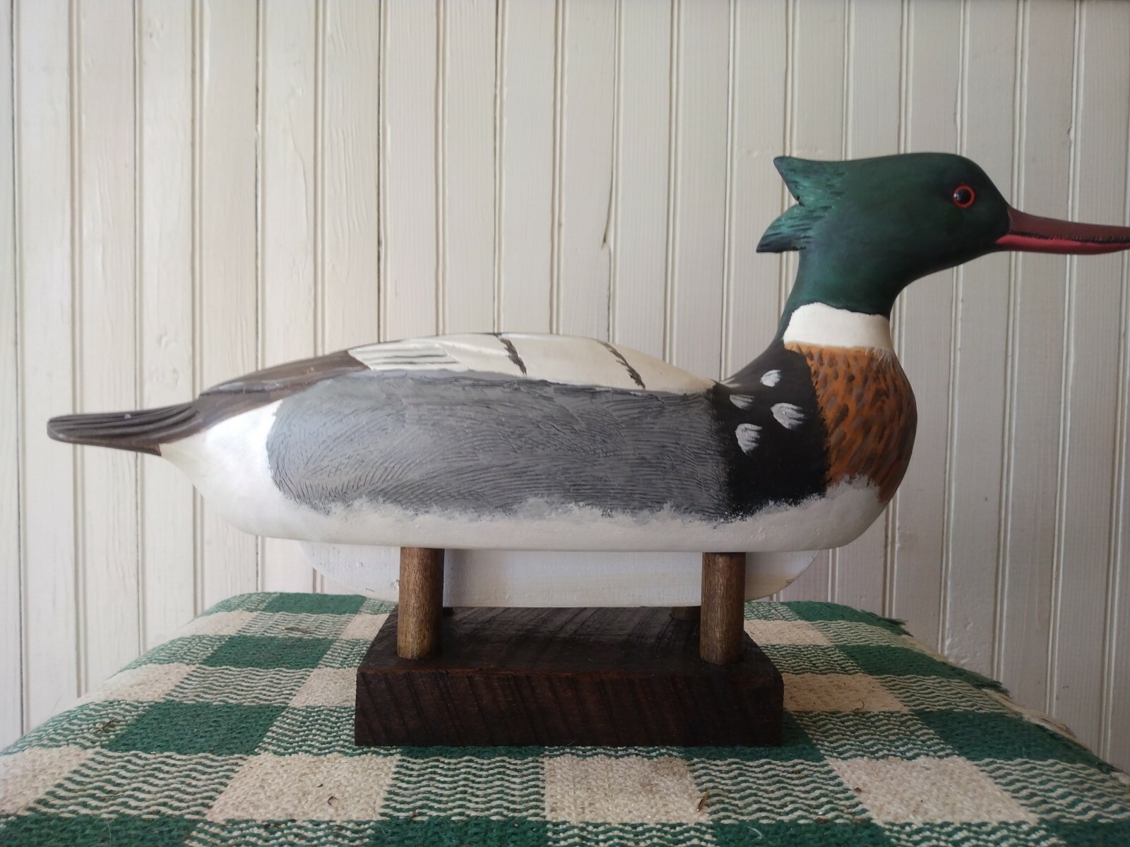 2 Wood Hand Made Duck Decoy Stands Dark Colored Stain