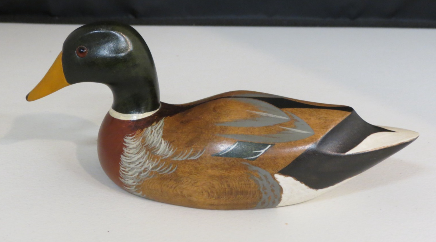 7 1/2″ Wooden Bird Factory Mallard Duck Decoy Hand Carved U.S.A. 1983 Signed
