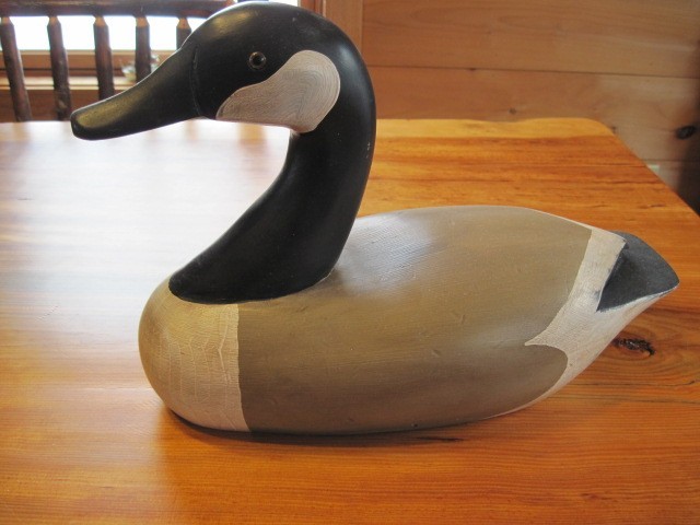 Vintage Signed G. Lowenthal Hand Carved Canadian Goose Decoy w/ Glass Eyes