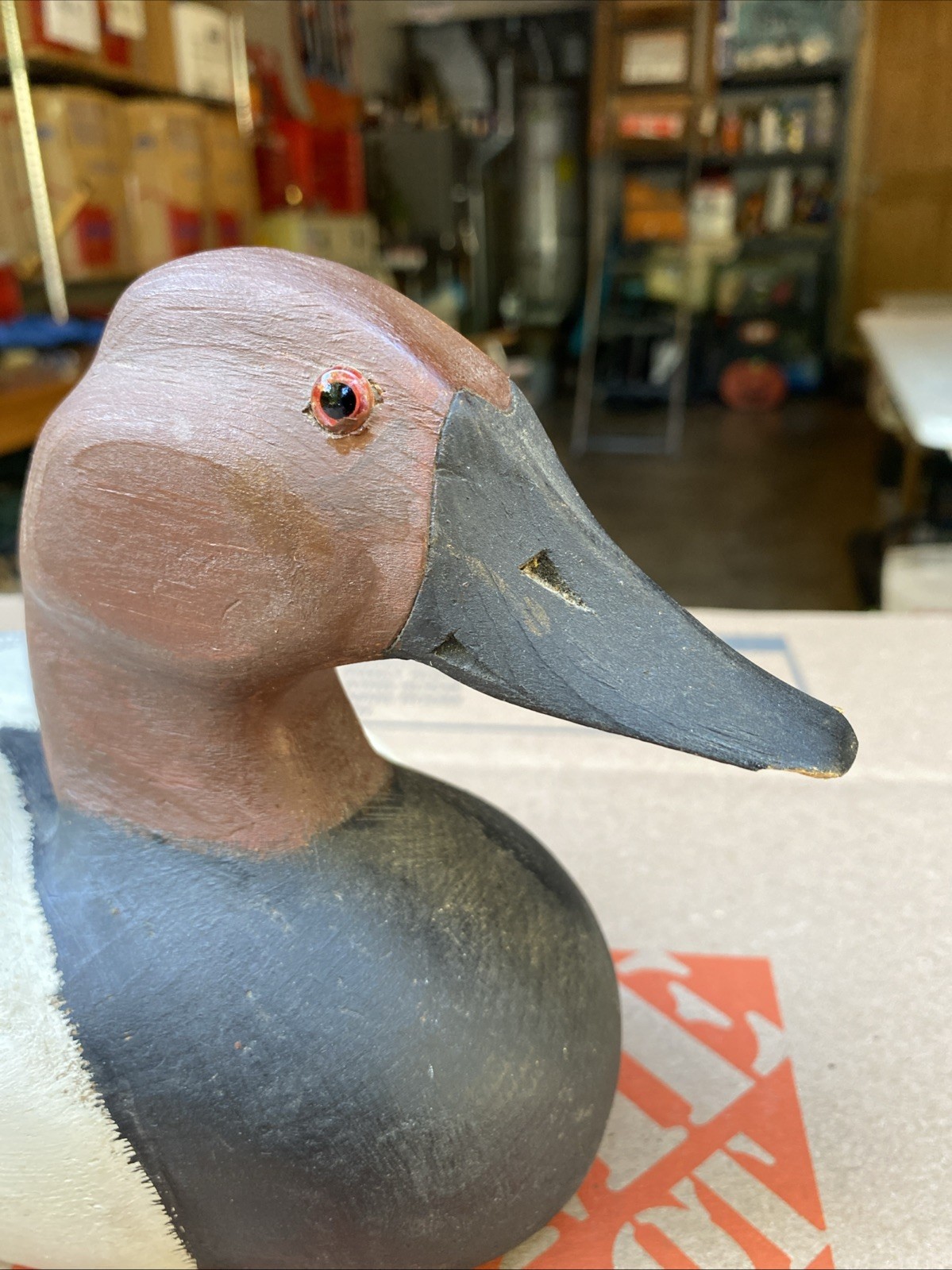 D. E. Nelsen Canvasback Drake Carved Duck Decoy 1975 Signed Glass Eyes