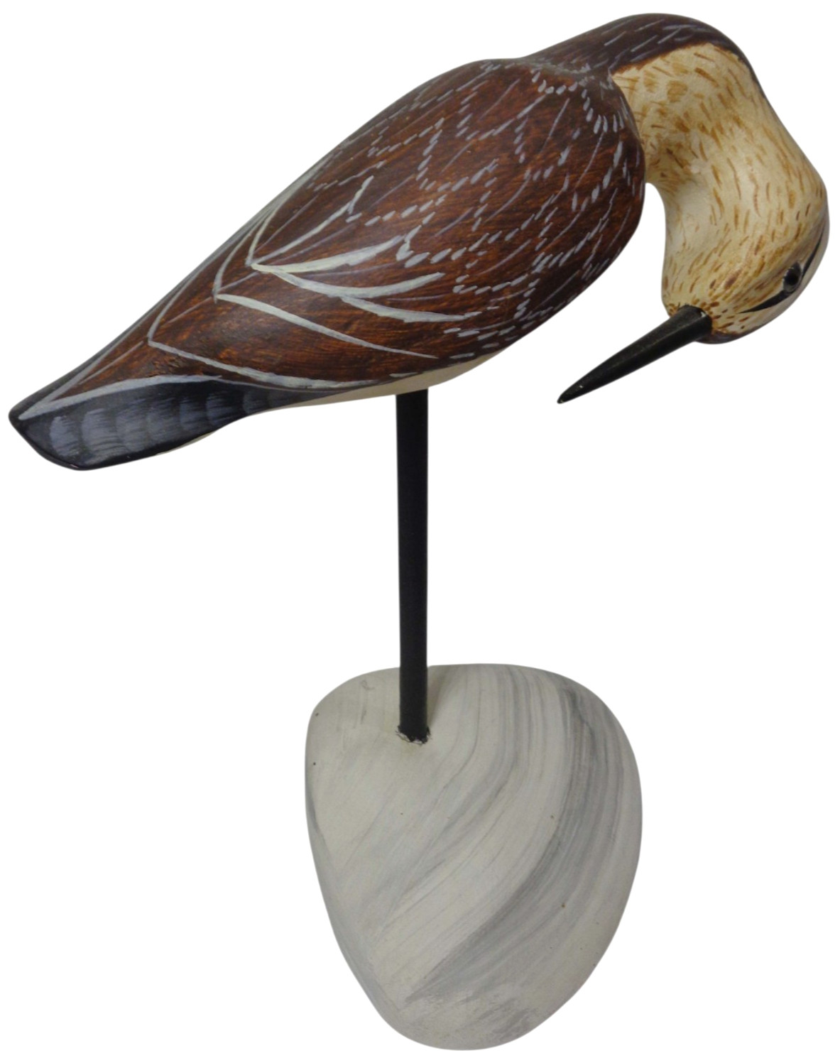 A HUTCH DECOYS ORIG, MD SIGNED HND PNTD/CRVD CURLEW SHOREBIRD DECOY W/GLASS EYES