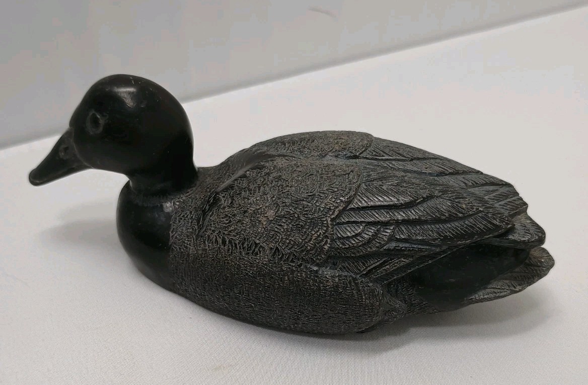 Vintage Resin Composite Miniature Duck Decoy Paperweight 5.5″ Canada Marked C.S.