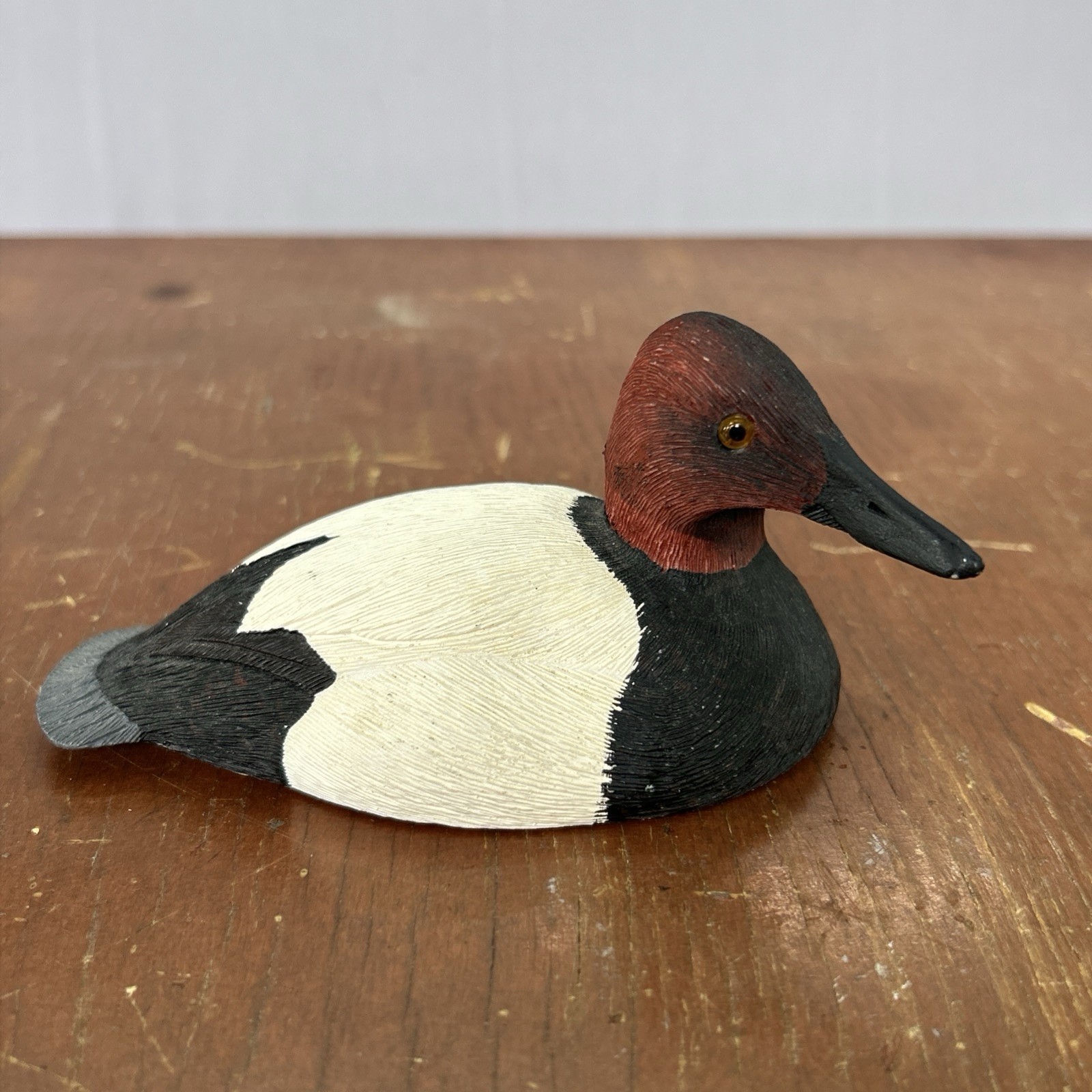Joe Weaver Signed Miniature Canvasback Duck Decoy Hand Carved Wood Folk Art