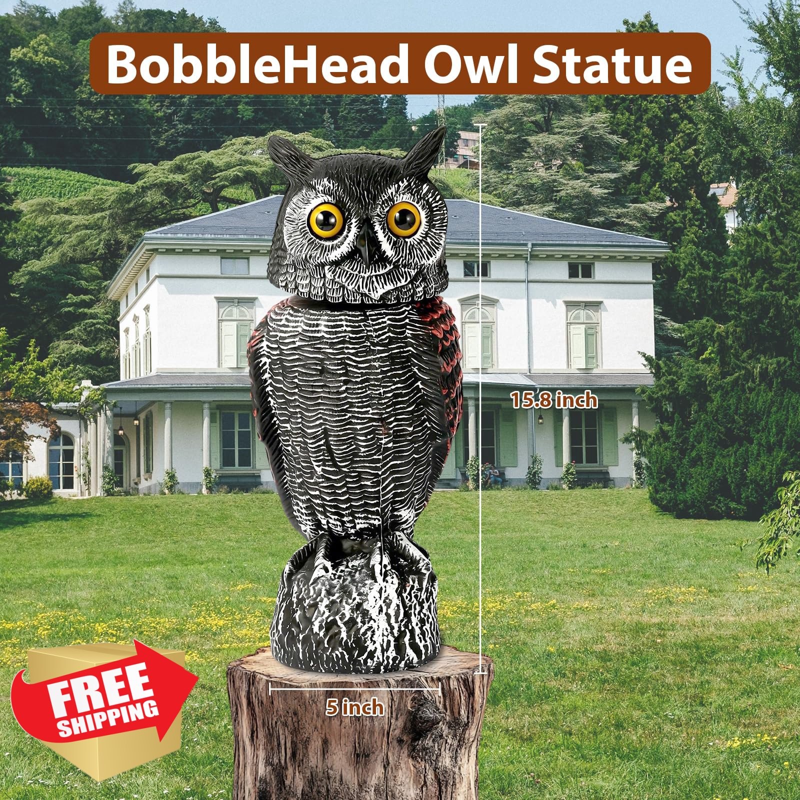 WonderField Rotating Head Owl Decoy Scare Birds Away 15.8″