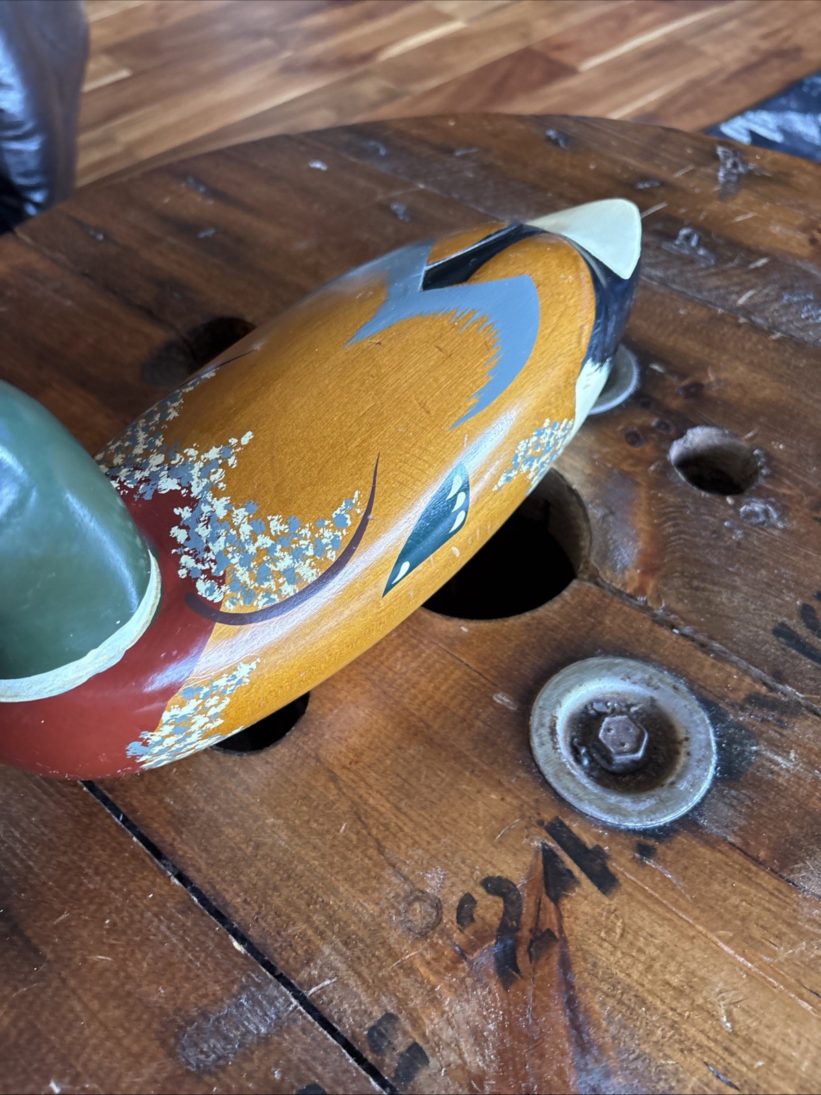 Vintage Hand Painted Carved Wood Mallard Duck Glass Eyes Made in Taiwan 14”