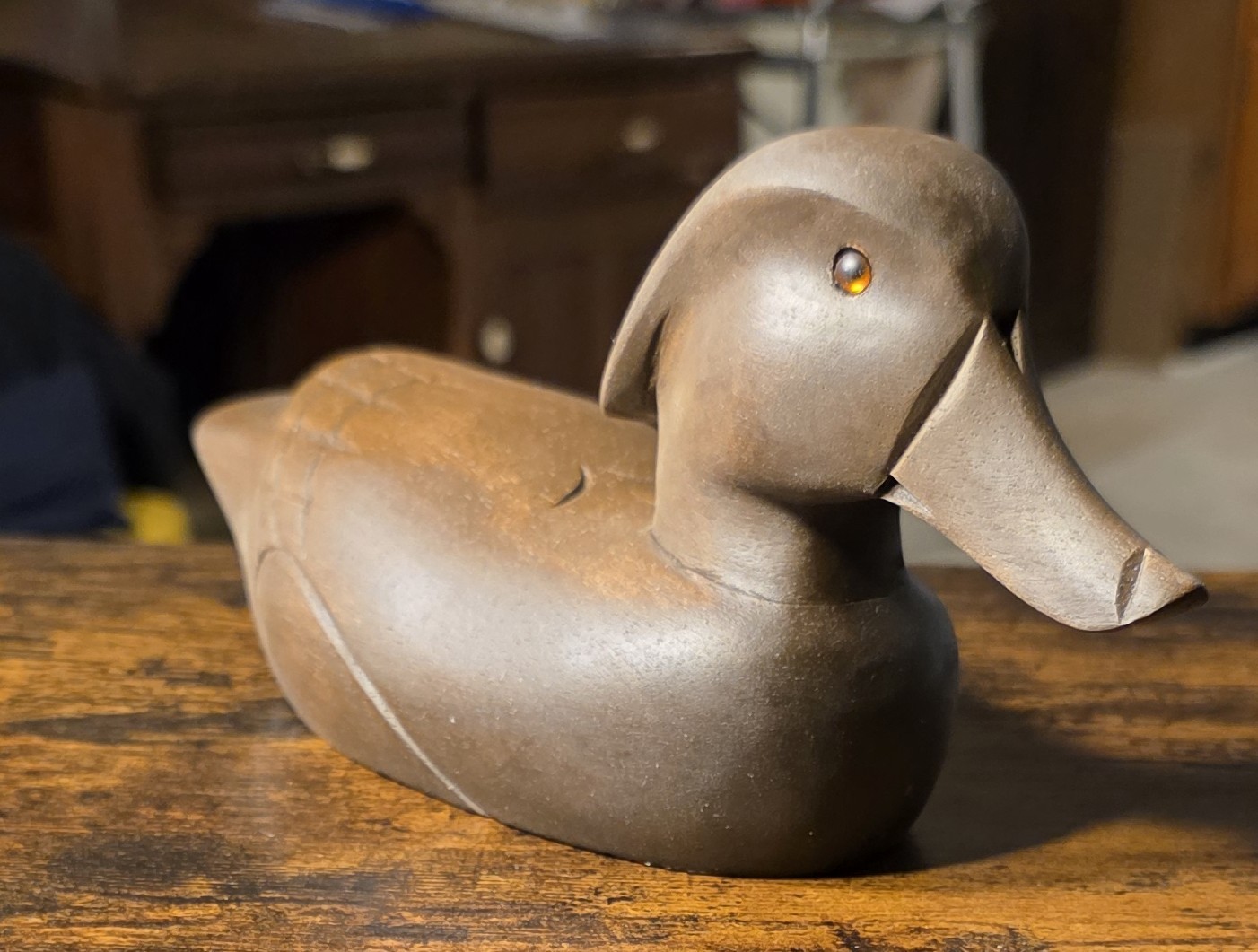 Primitive Wood Drake Duck Decoy – Hand Carved & Stained – 10″