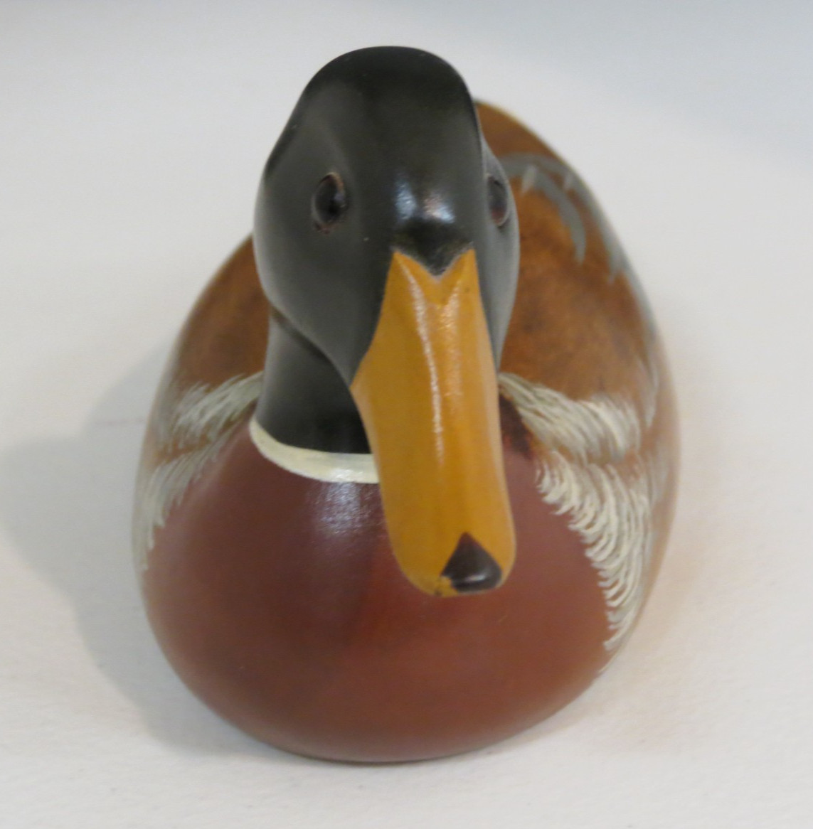 7 1/2″ Wooden Bird Factory Mallard Duck Decoy Hand Carved U.S.A. 1983 Signed
