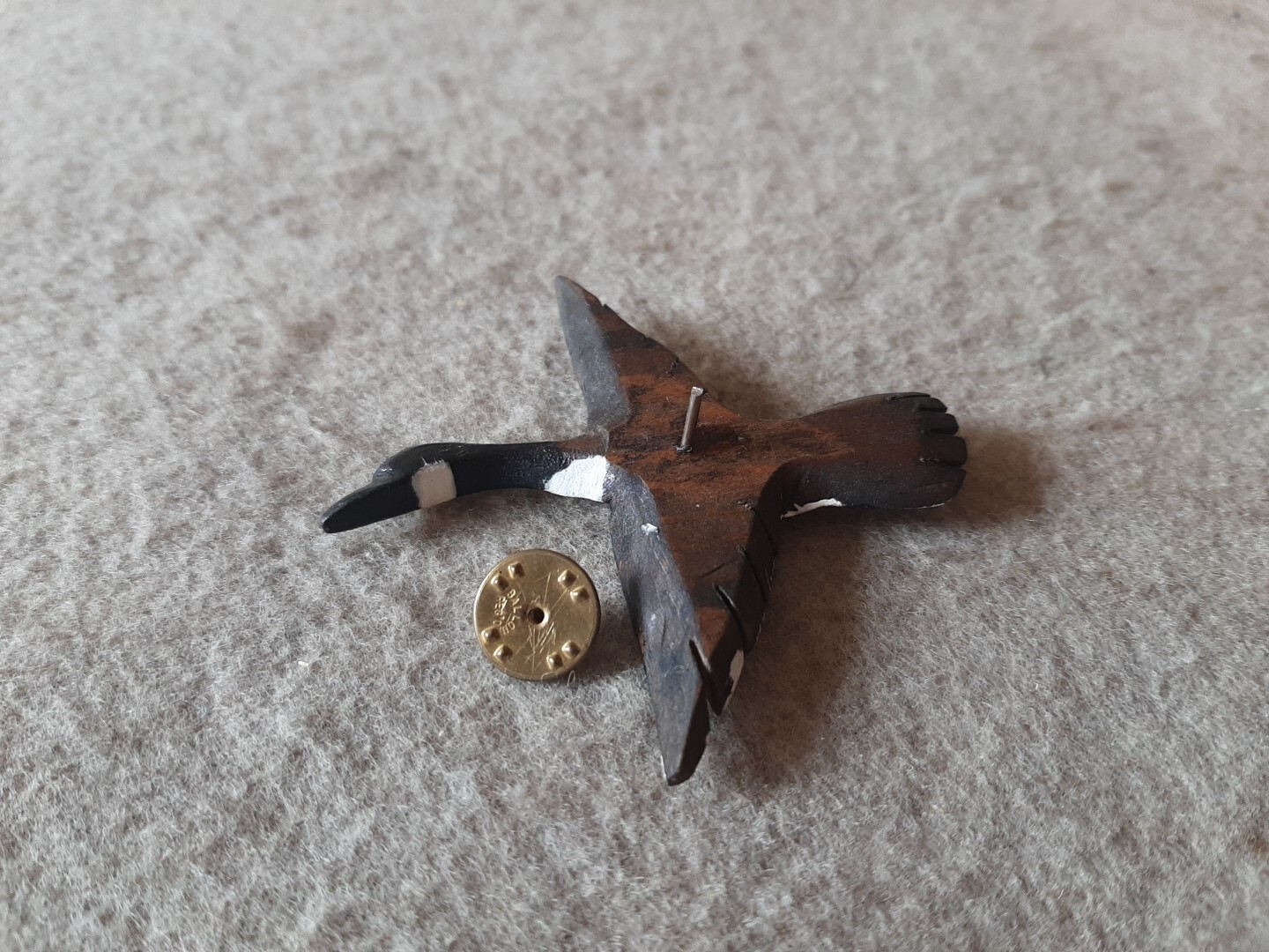 Carved Wood Decoy Goose Pinback Pin Waterfowl Bird Jewelry