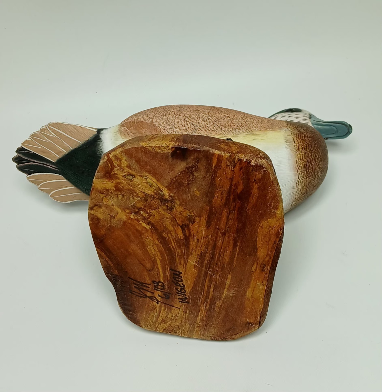 Vintage Original Signed Carved Painted Detailed Wooden Wigeon Duck Decoy Bird