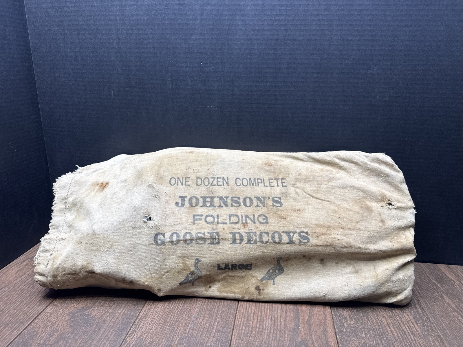 Antique Original Set of Folding Johnsons Goose Decoys, circa 1940 in Canvas Bag