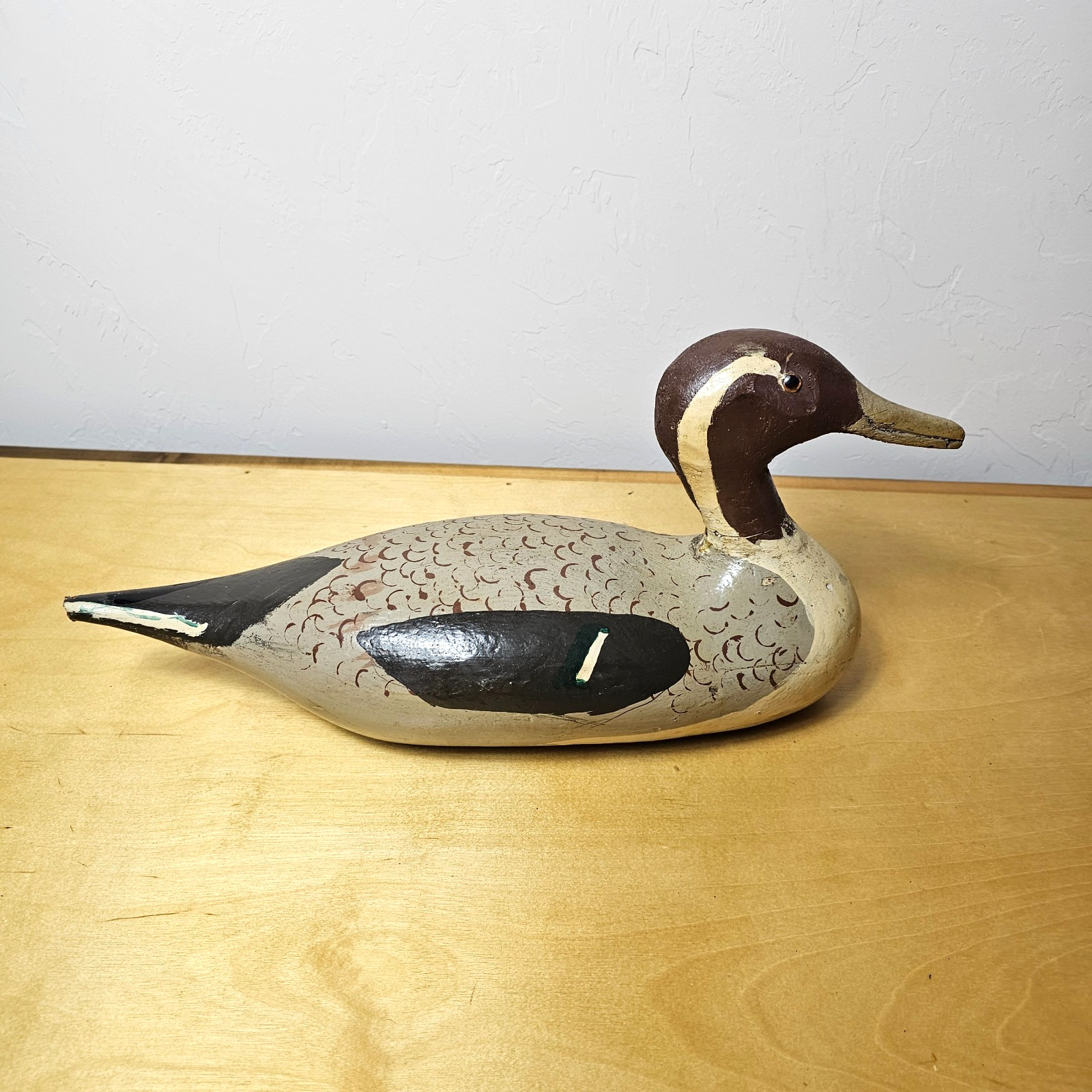 Pintail Drake Duck Decoy Hand Carved Wood Glass Eyes