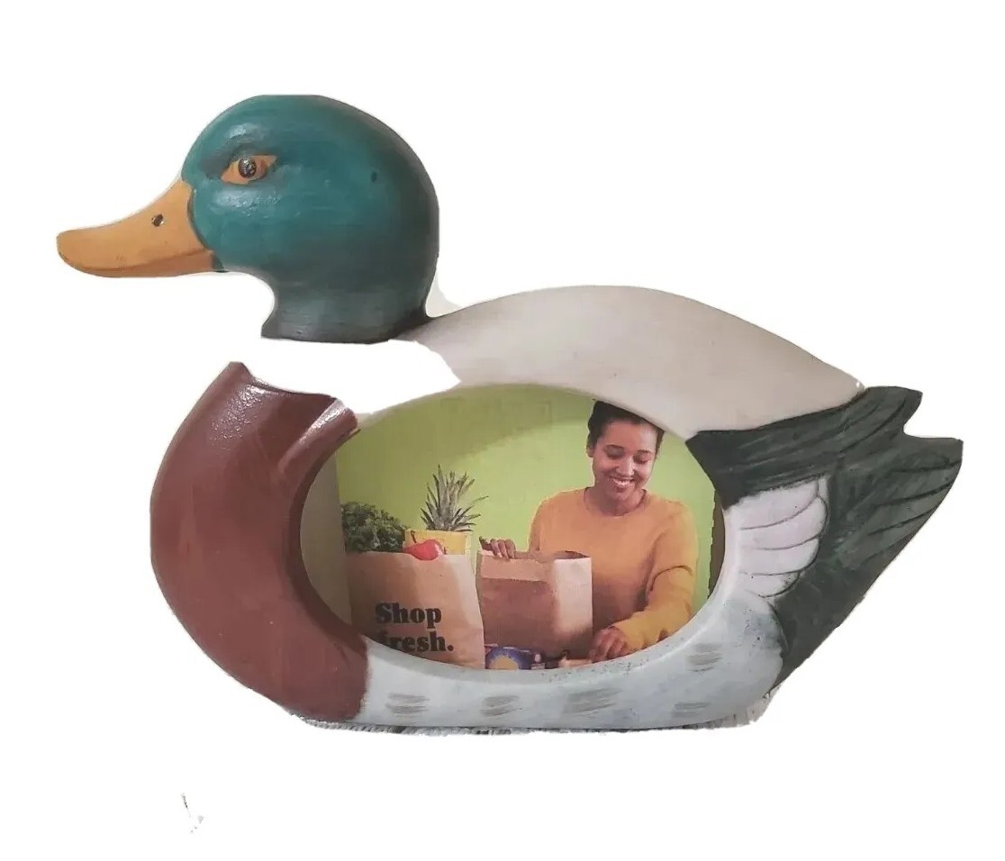 Mallard Duck Decoy 🦆3D Ceramic Photo Frame Country Core Hunting White Green 3″