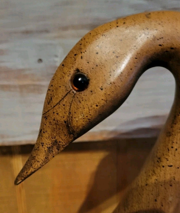 Vtg 22″ Solid Wood Large Hand Carved Wooden Longneck Swan Realistic Eyes MCM