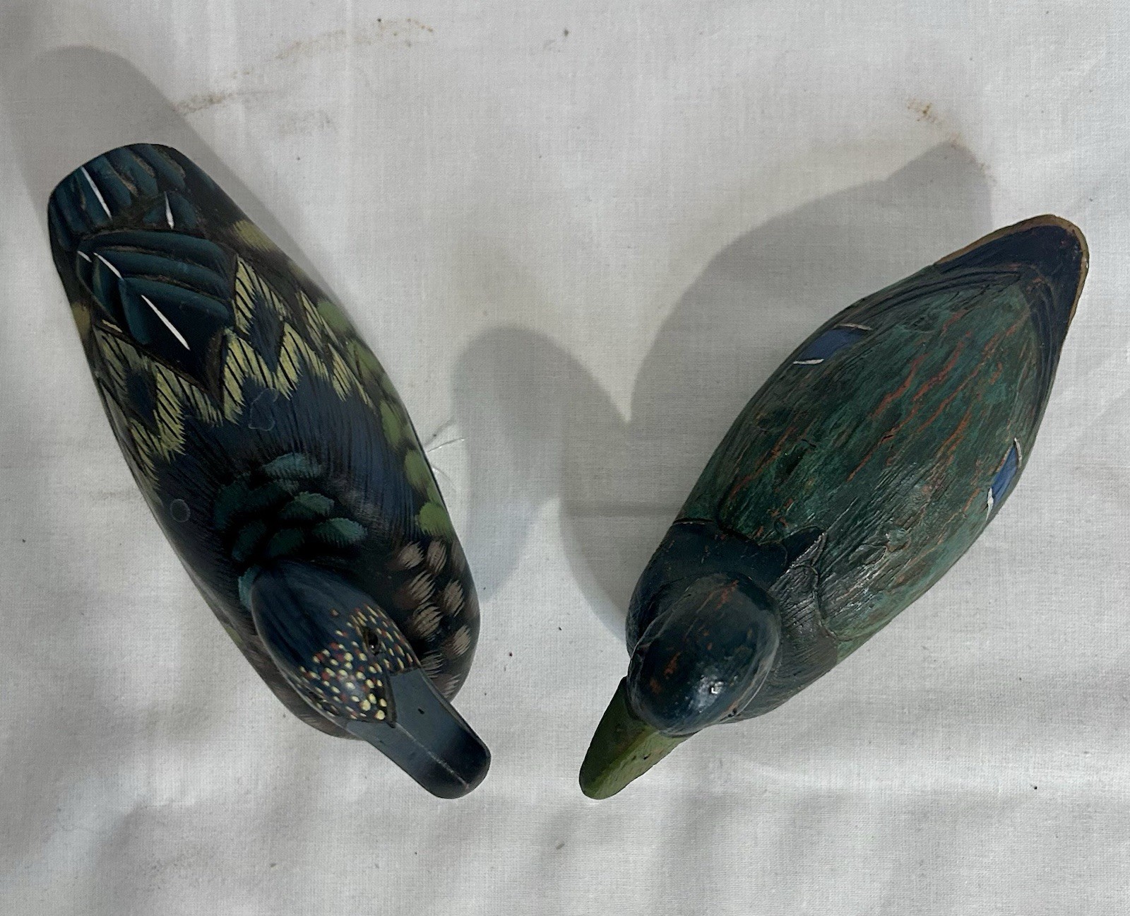 Vintage Lot of 2 Duck Decoys Solid Body Painted Figures