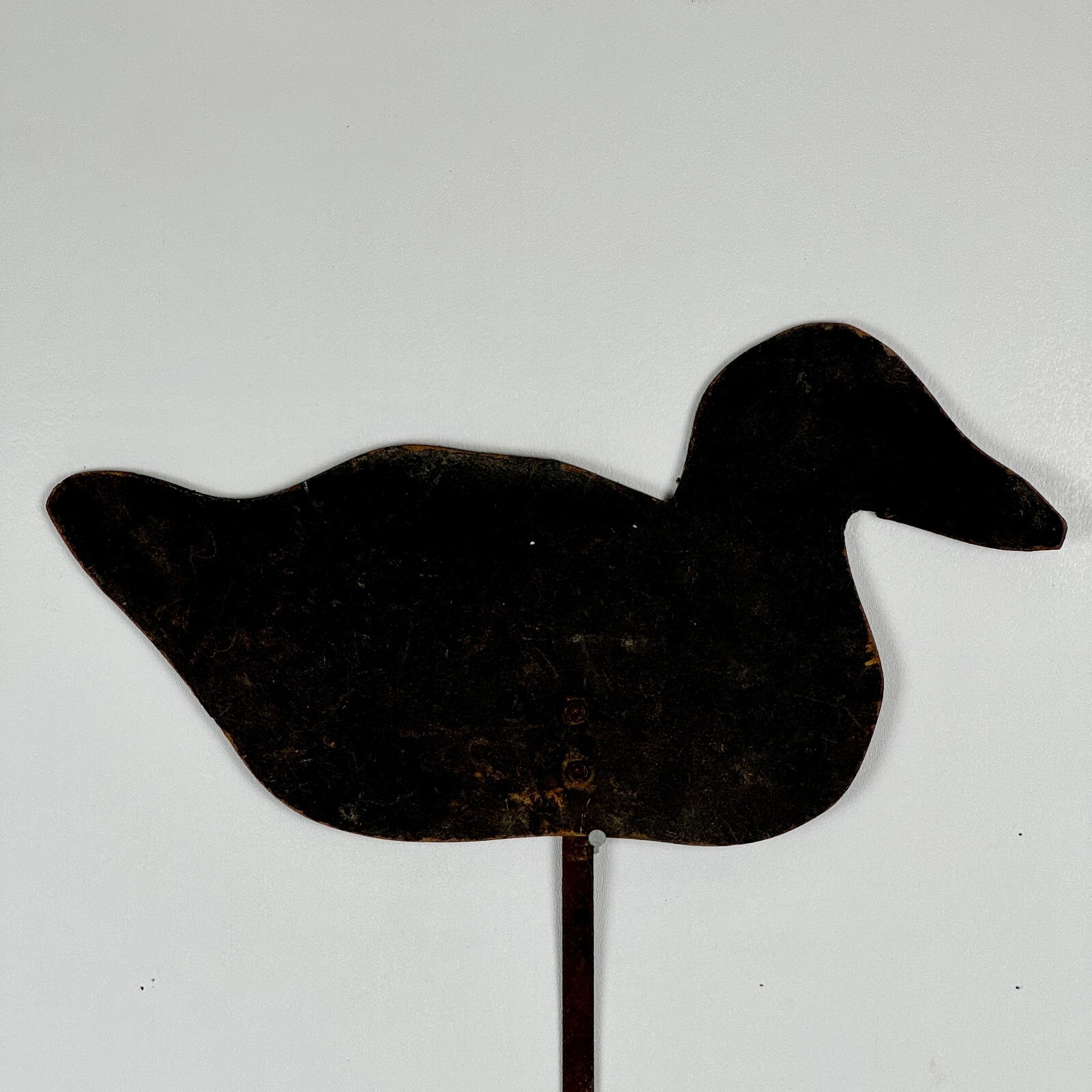 Vintage, Hand Made Duck Cardboard Cutout Decoy On Metal Bar