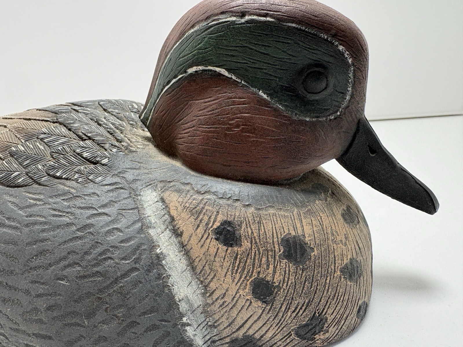 Vintage 10″ Green Winged Teal Ceramic Duck Decoy