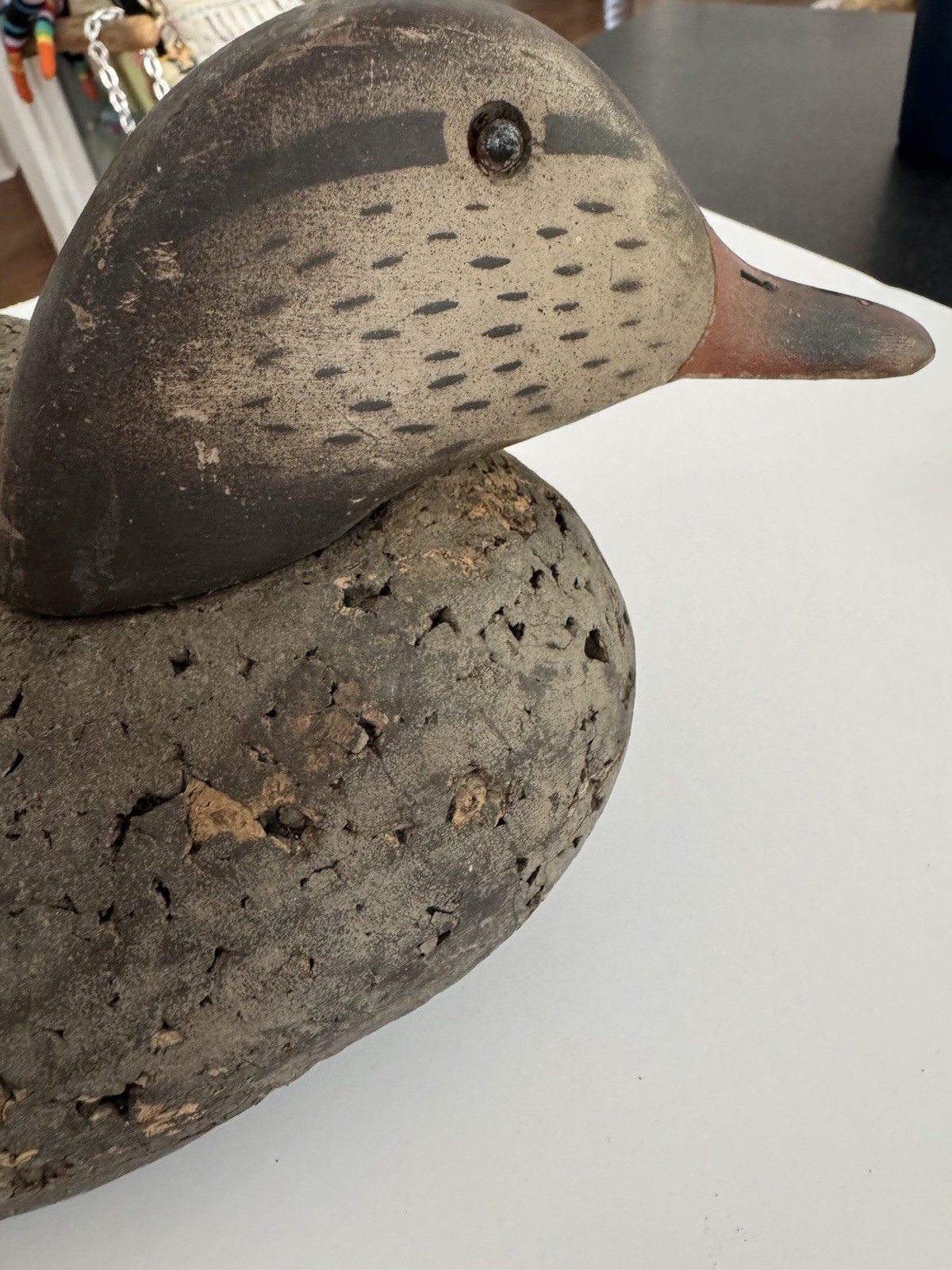 Vintage Cork Mallard George Soule Decoy? Glass Eyes Wood Head 1950s- 60s 21 Inch