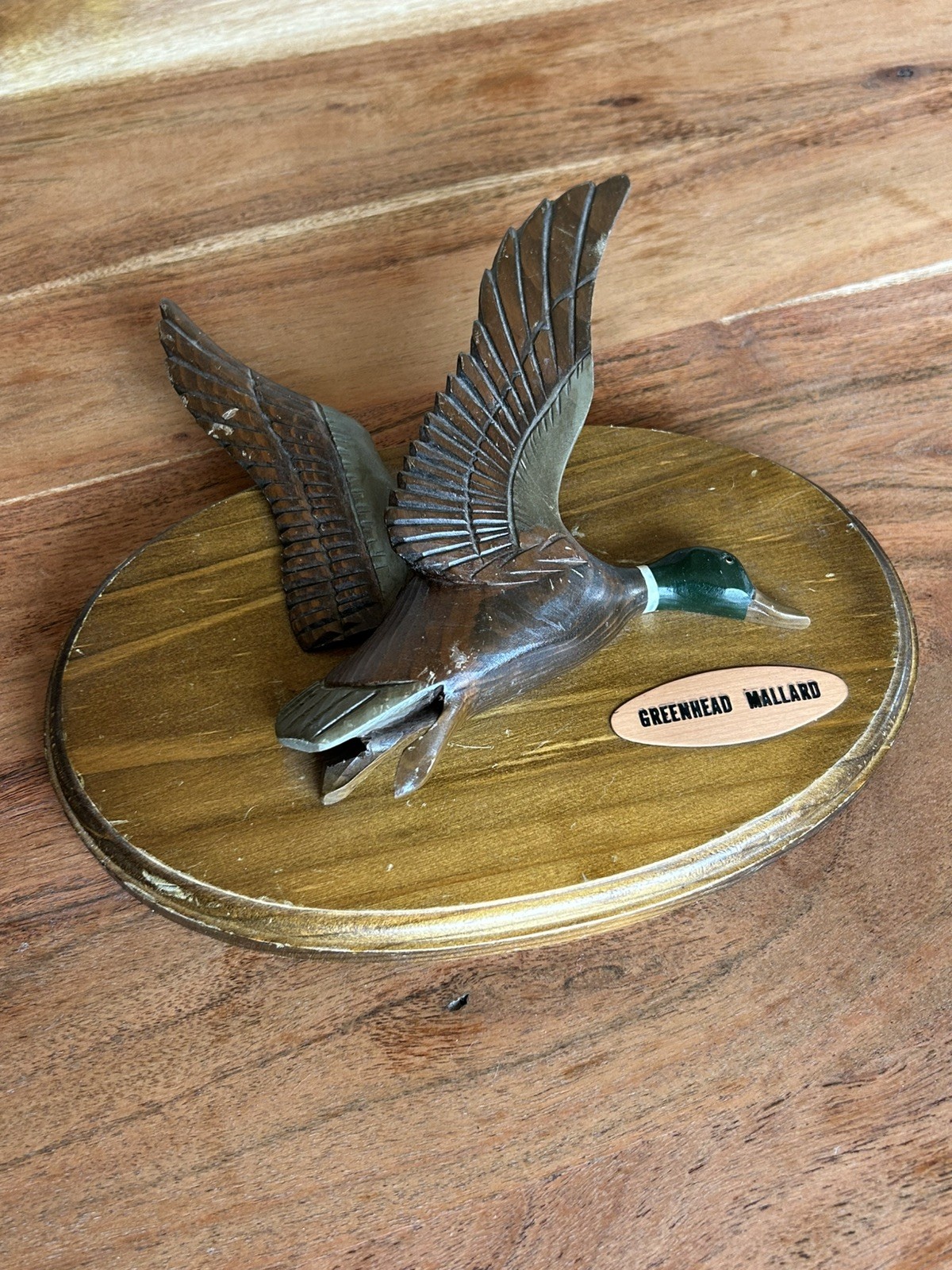 VTG Carved Wooden Duck Wall Decor Hanging Plaque Greenhead Mallard