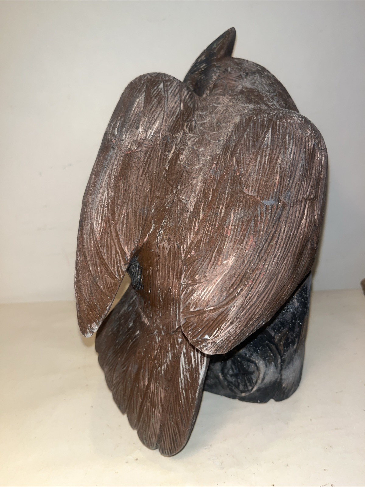great horned owl decoy glass eye vintage holding mouse