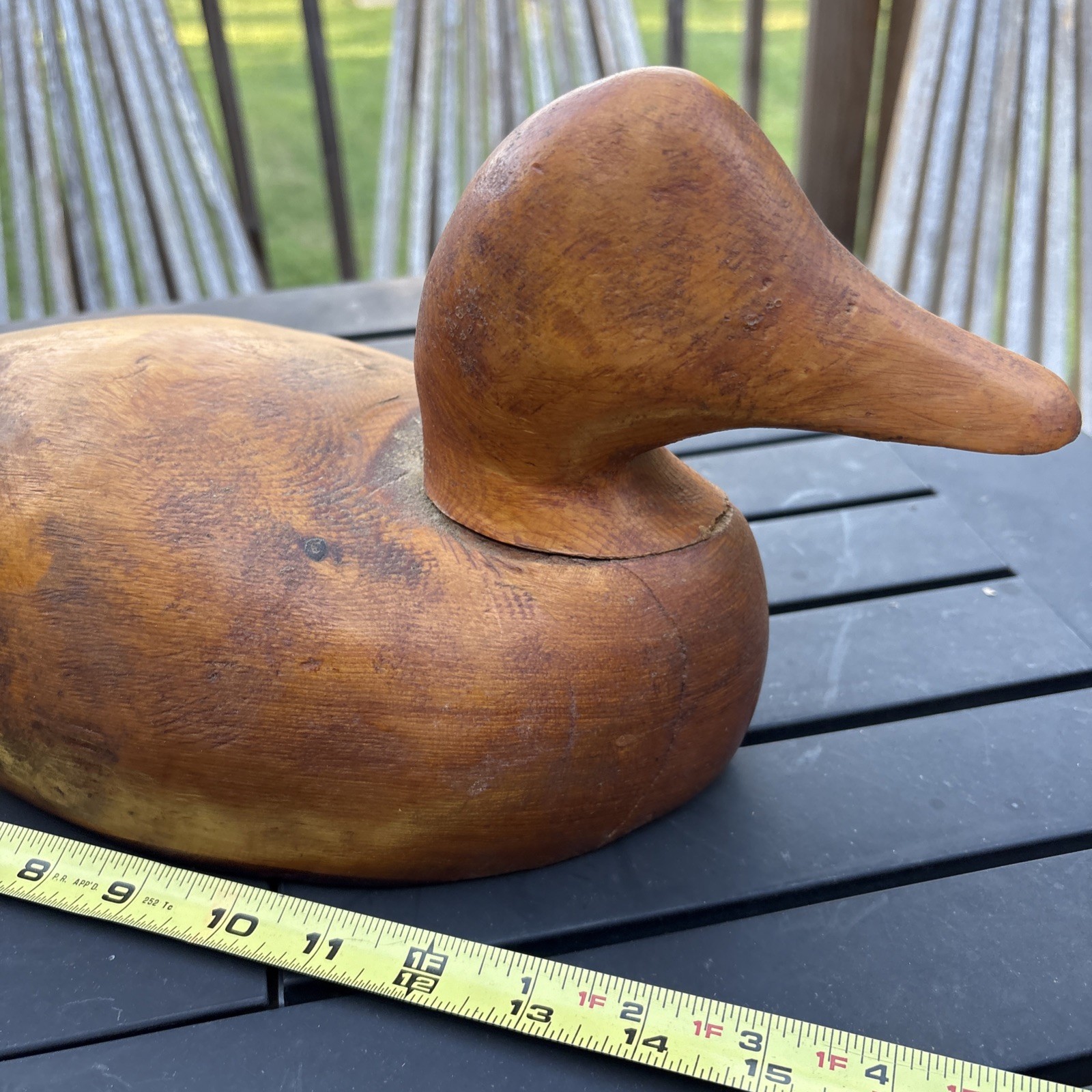 Estate Find Vintage Natural Wood Carved Decoy Duck 17” Signed
