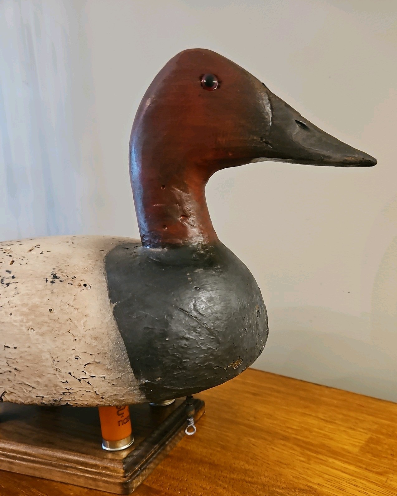LARGE VINTAGE CANVASBACK DUCK DECOY, Solid Wood, Glass Eyes, stand not included