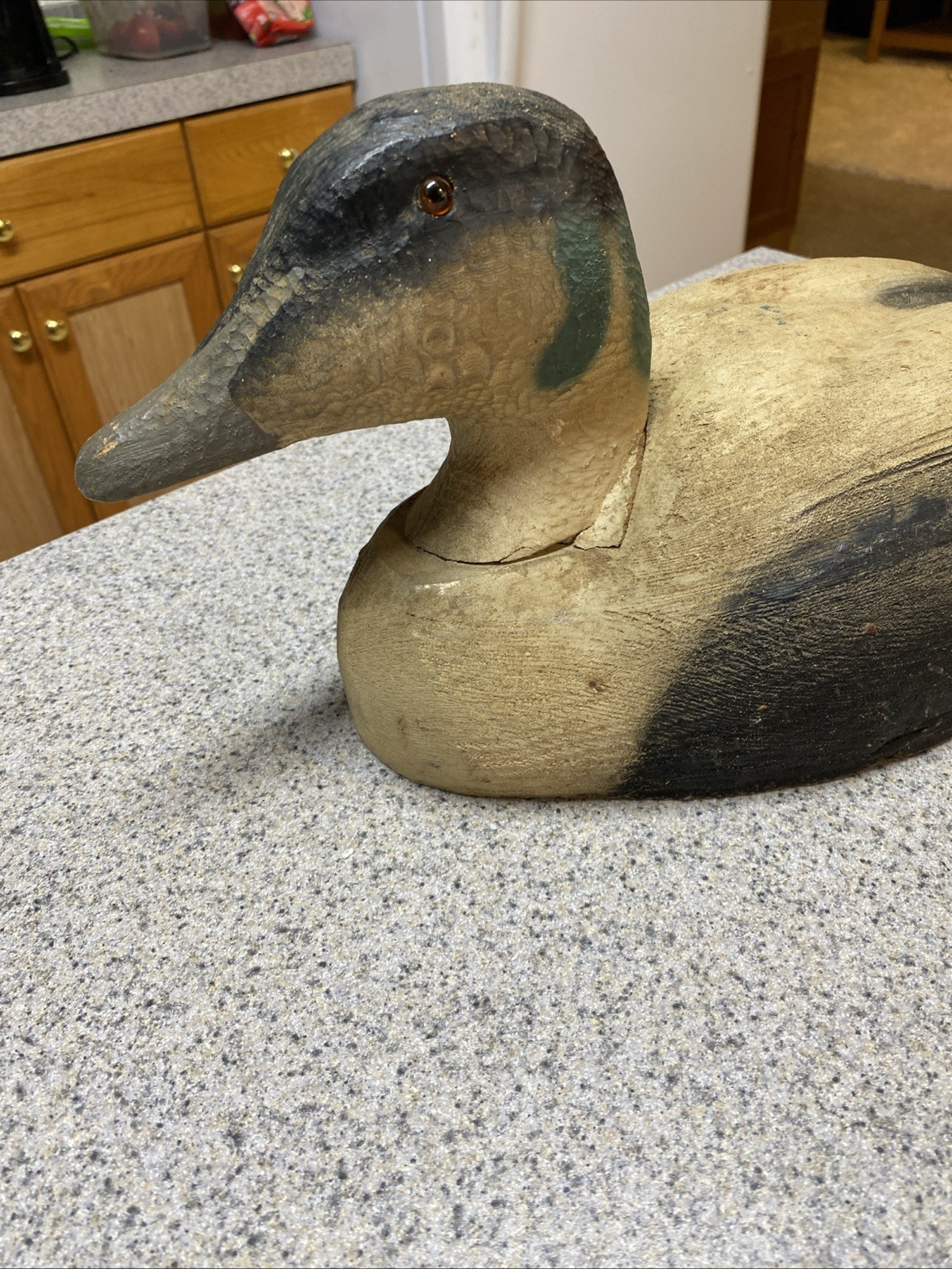 VINTAGE WOOD HERTER’S EIDER DRAKE DUCK DECOY ORIG PAINT NECK SEA WOODEN