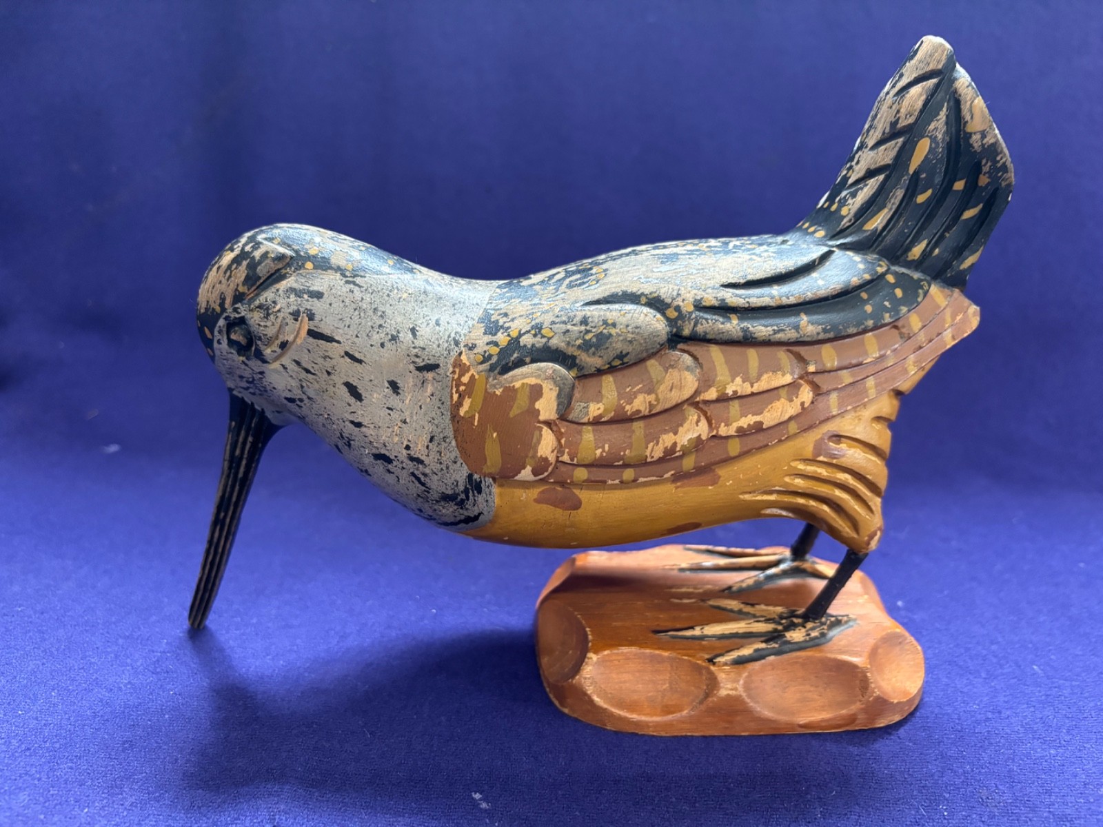 2 VINTAGE AMERICAN FOLKART BIRD CARVING SIGNED CARL FORSLUND WOODCOCK SHOREBIRD