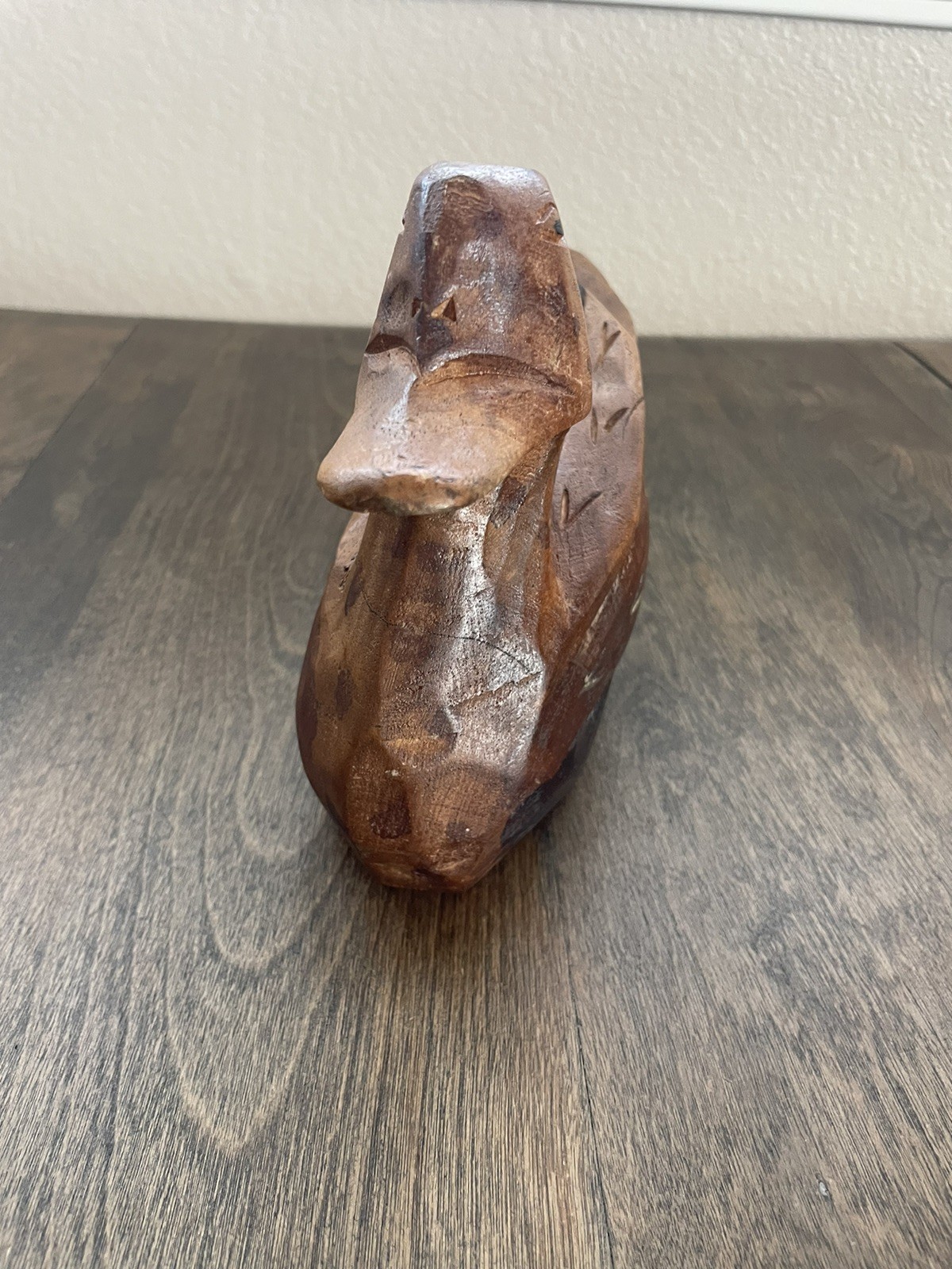 Solid Wood Duck Decoy Handmade & Carved Gorgeous Details 9” Long Wood Duck Decor