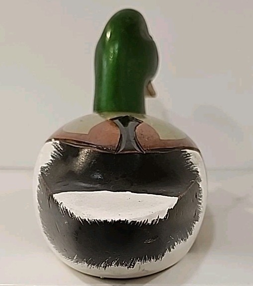 Emsom wood mallard duck drake glass eyes green head painted feathers SM27 15”