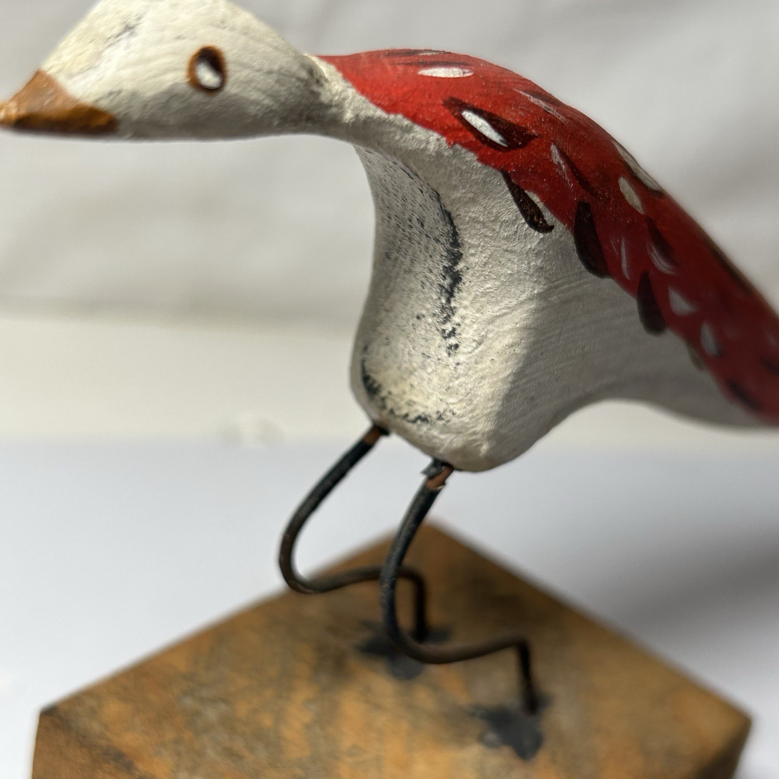Signed bird duck decoy vintage wood hand carved & painted on stand Display 1985