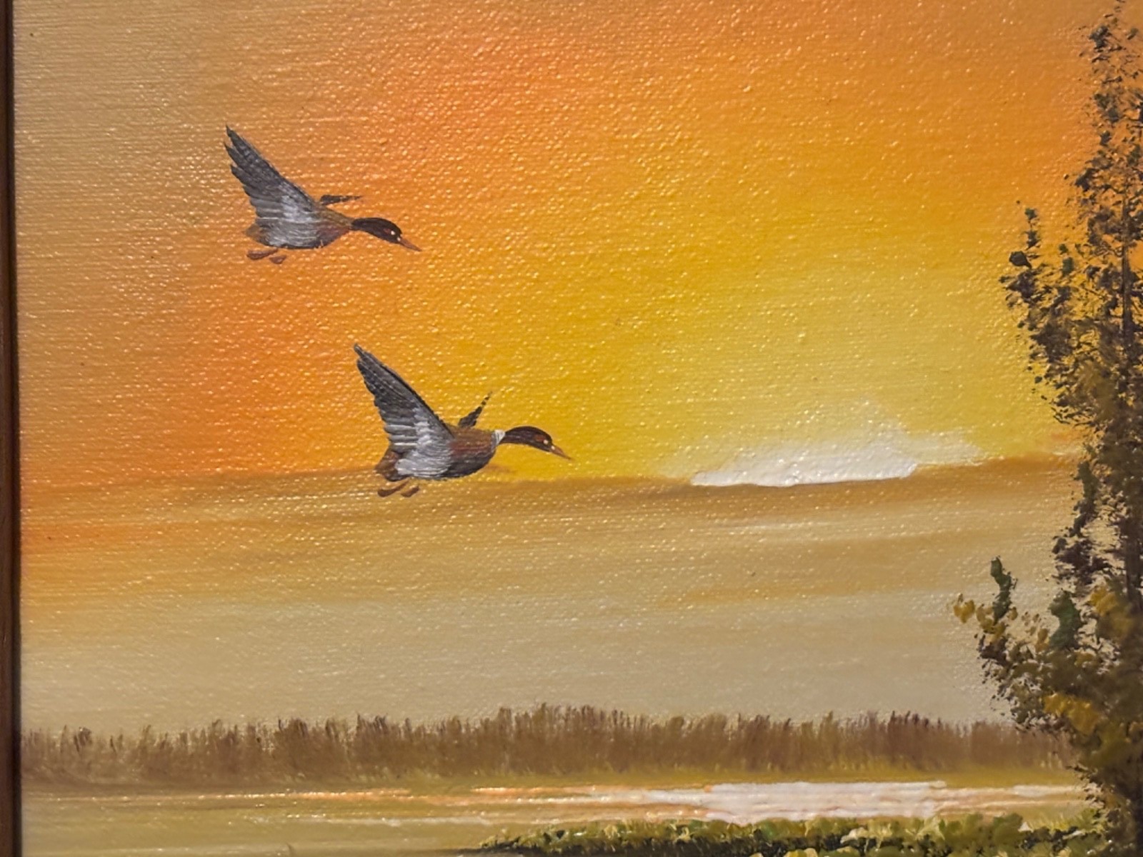 Water Fowl Picture In Unique “Gold Toned Recessed” Wood Frame