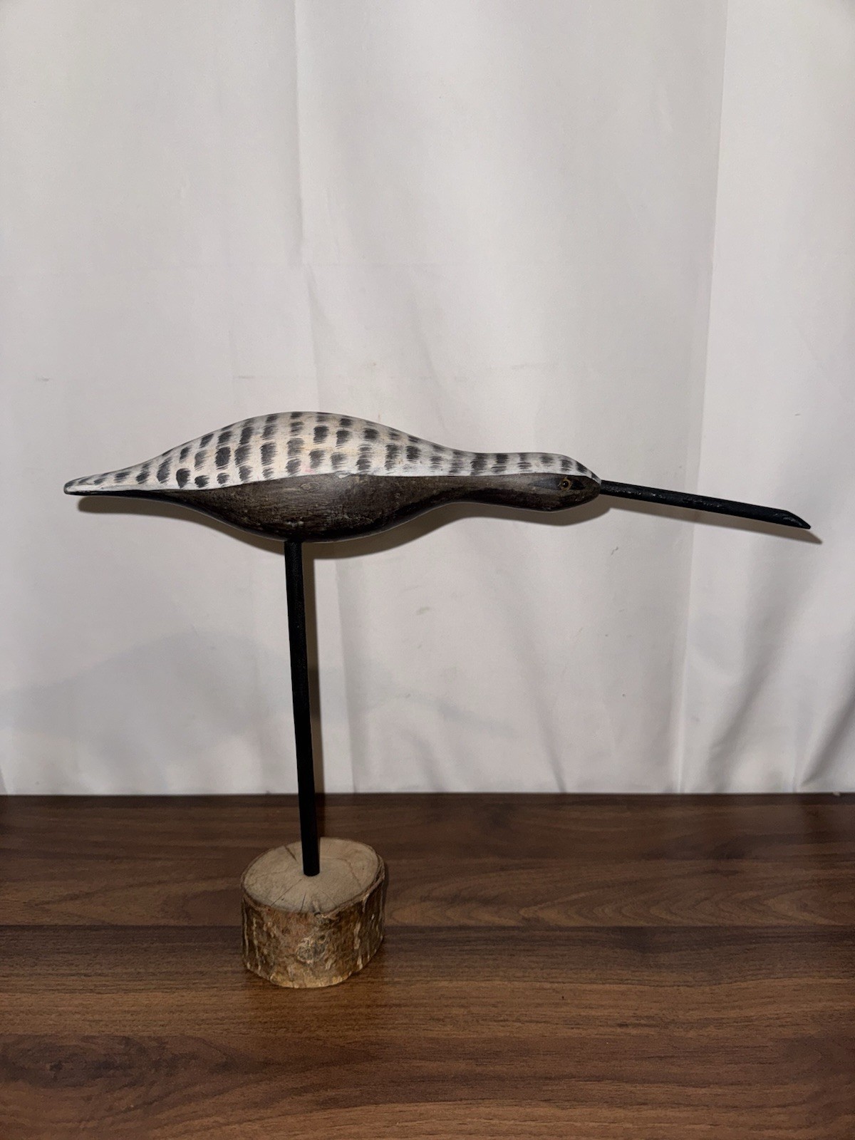 Vintage Shorebird Black Bellied Spotted Plover Wood Decoy Hand Carved W/ Stand