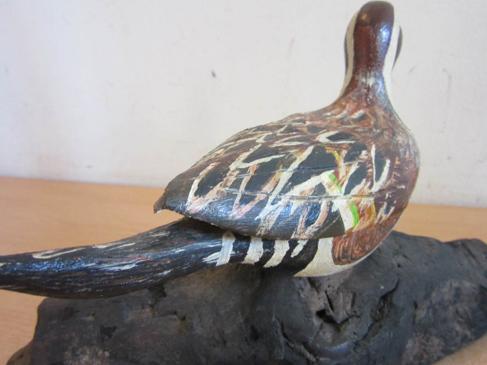 Vintage painted Duck Decoy hand made wood carving folk art on drift wood